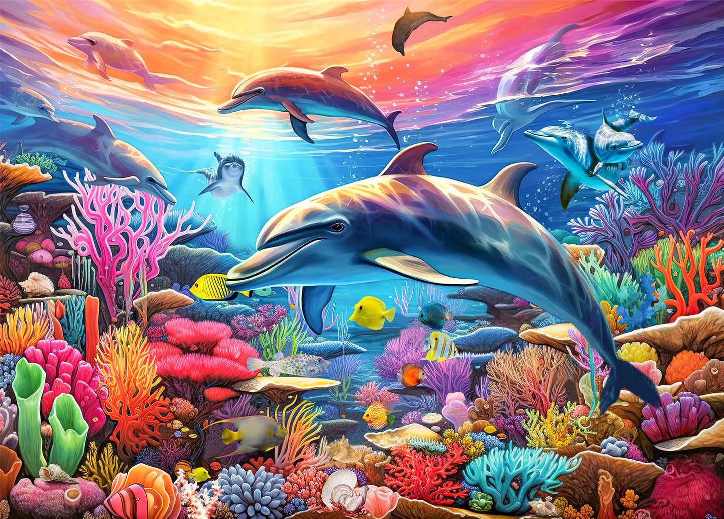 500 Piece Jigsaw Puzzle For Adults -Dolphin Jigsaw Puzzles 500 Pieces Puzzles For Adults-The Underwater World Finished Size 19.3' X 13.7'