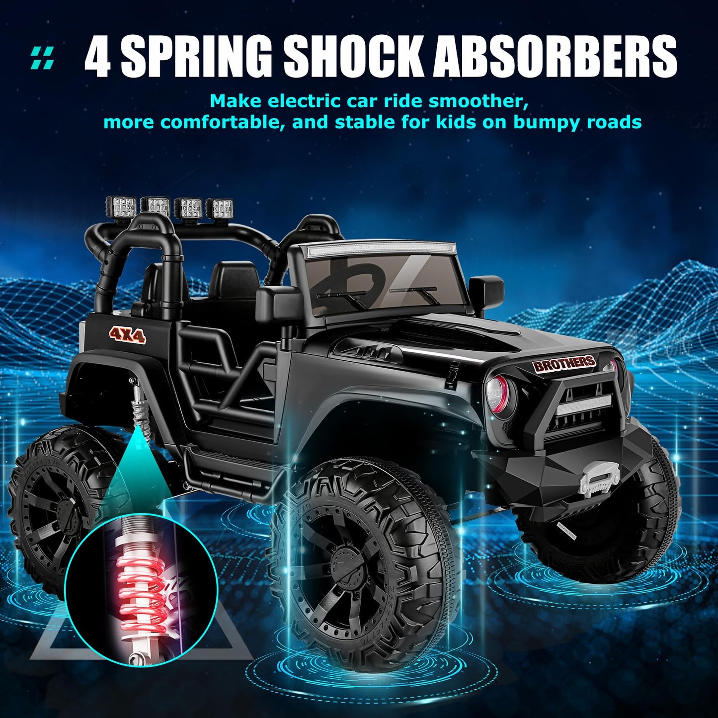 Hikole 24V Ride On Car Trucks With Remote Control, 2 Seater Power Car Wheels Vehiclel W/3 Speeds, Music, Spring Suspension, Kids Electric Car Ride On Toys For Boys Girls 3-8(Black)