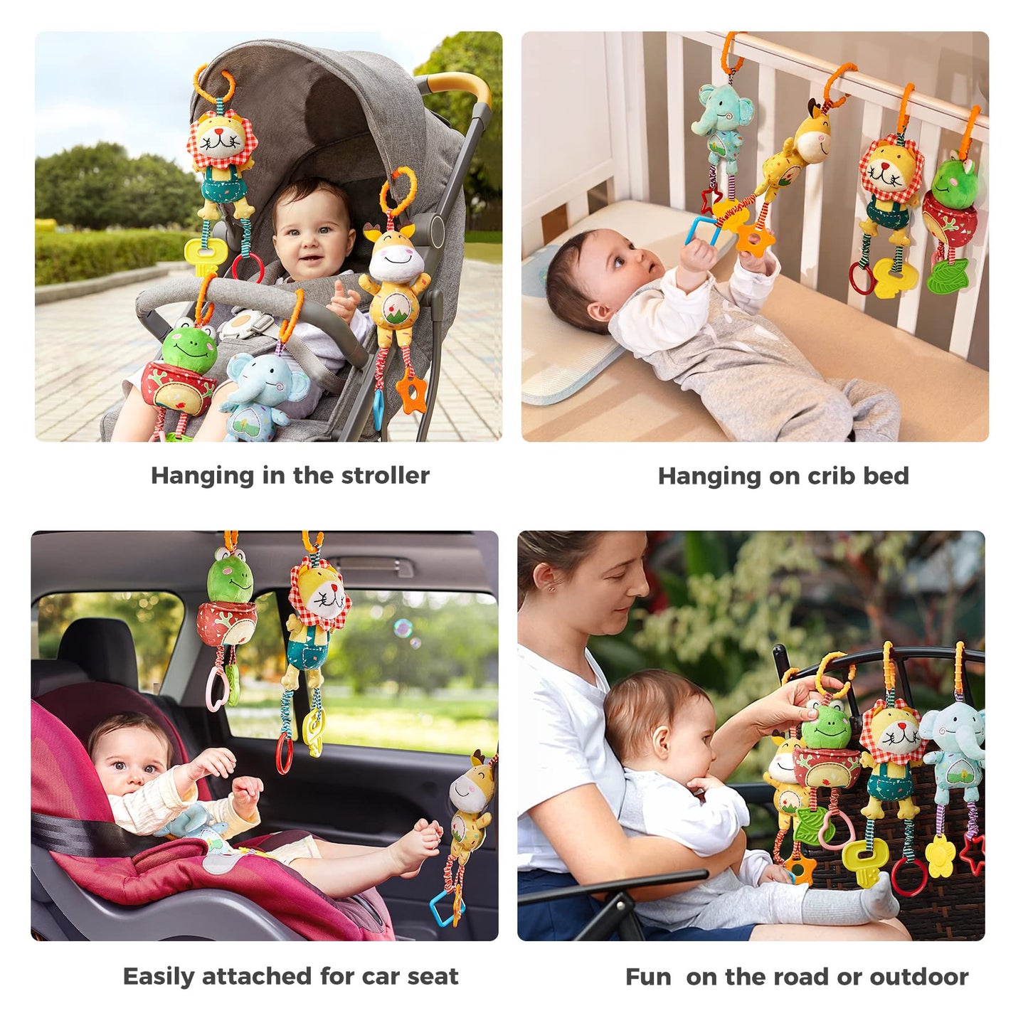 TUMAMA Baby Toys 4 Pack - Plush Handbells Rattles for Infants 0-12 Months, Early Development Stroller Toys, Model 10657