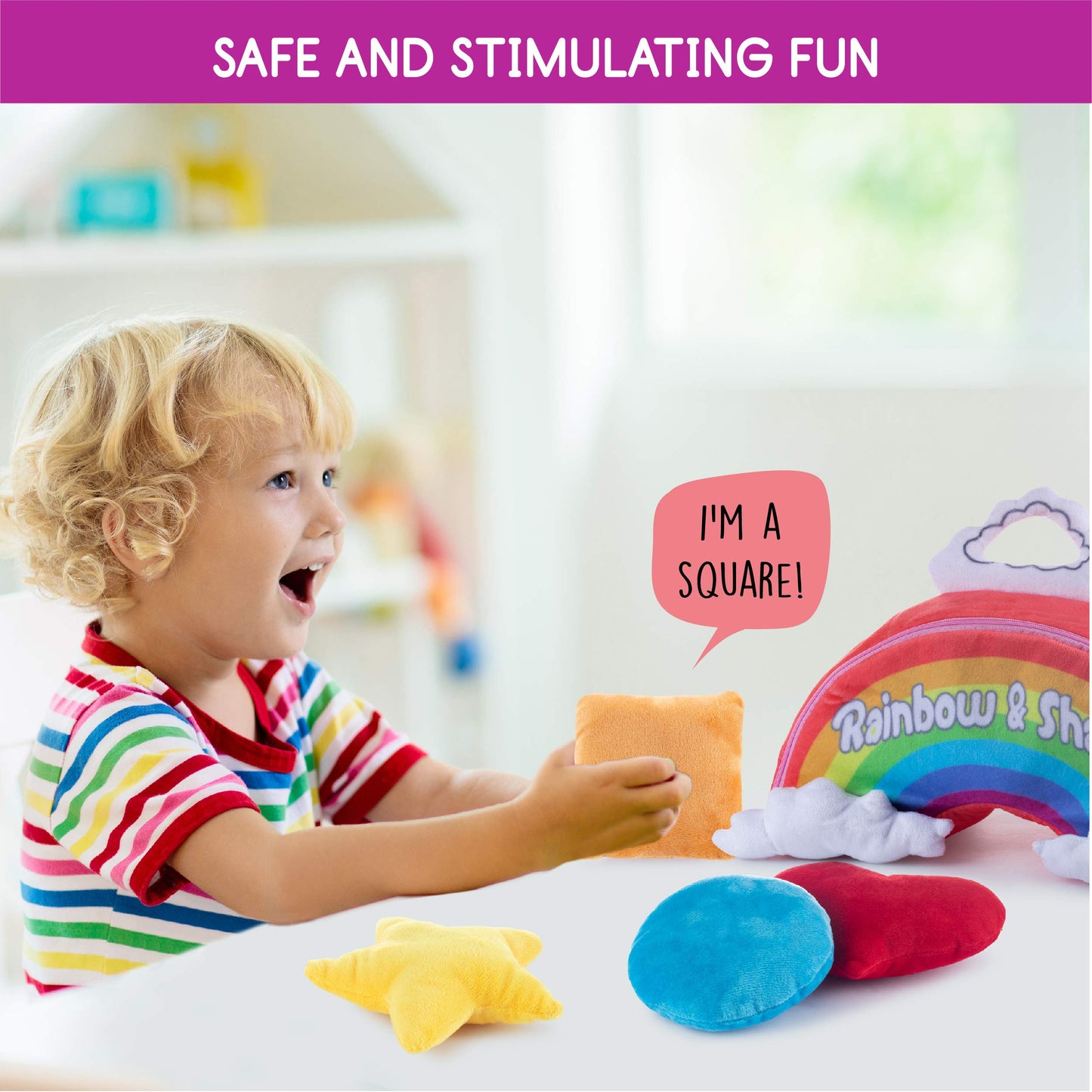 Talking Plush Rainbow & Shapes Toy Set | Includes 4 Talking Soft Shapes | Star, Heart, Circle, And Square With A Plush Rainbow C