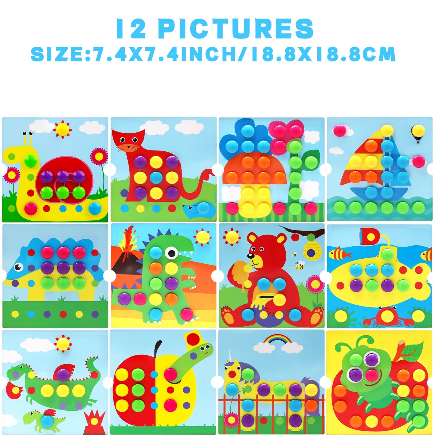 Aluabi Button Art Toys For Toddlers, Crafts For Toddler Toys Age 3-5, Early Learning Educational Toys, Color Matching Puzzle, Fi