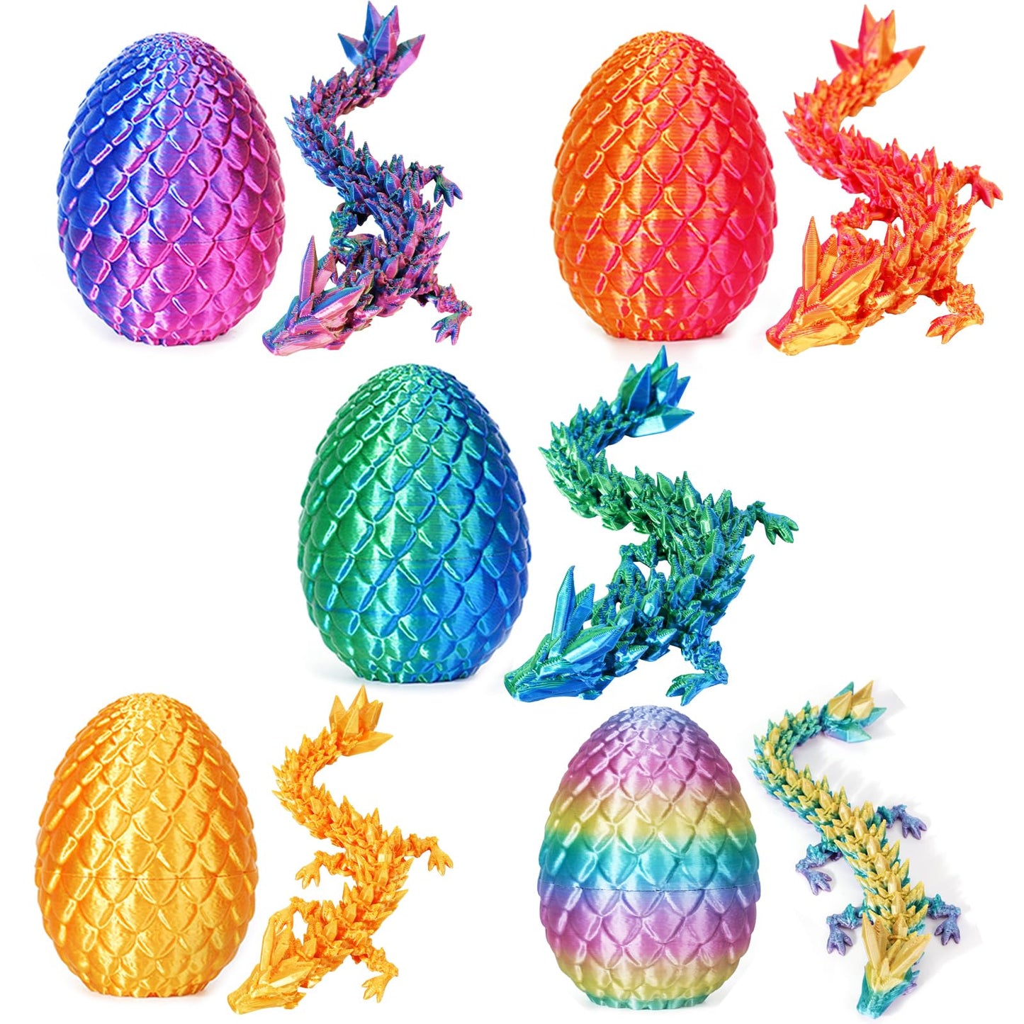 Tboline 5Pack 3D Printed Dragon Egg, Mystery Easter Egg Articulated Crystal Animals Fidget Toy For Kid Boy Girls, Mythical Piece