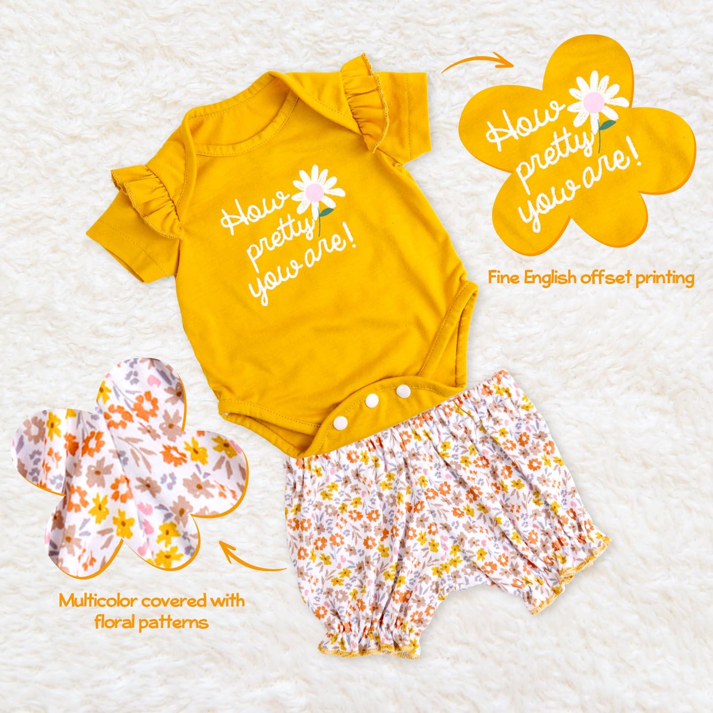 Aori Reborn Baby Dolls Clothes 20 Inch Outfit 3 Pcs Yellow Flower Set For 17-20 Inch Reborn Doll Newborn Girl