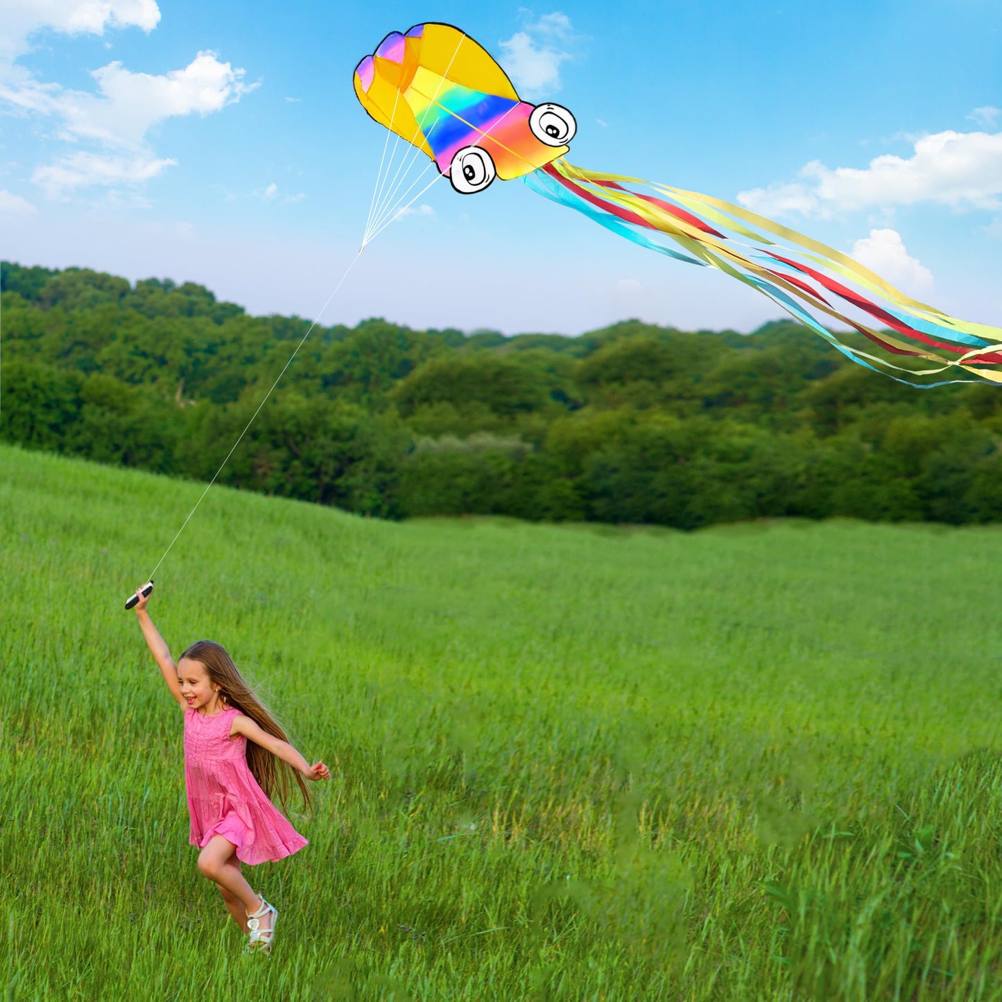 SYNCFUN Large Kite in The Rainbow Octopus- Easy-Fly Design for Kids and Adults with 328ft Line, Giant Beach Kites for Outdoor Fu
