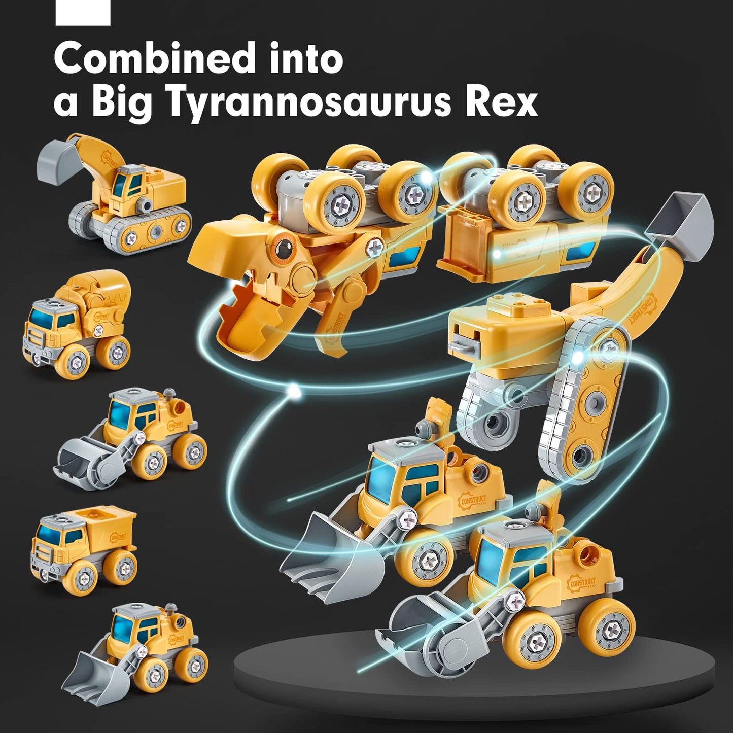 Toys For 5+ Year Old Boys - Take Apart Dinosaur Kids Toys Construction Vehicles 5 In 1 Transform Into Dinosaur Robot Stem Building Toy For 5 6 7 8 Year Old Boys