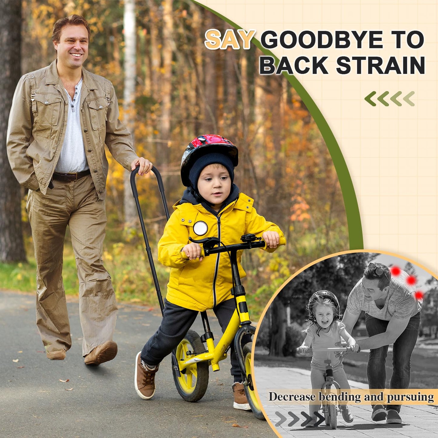 Lisrugen Professional Bike Training Handle, 6 Height Adjustable Push Handle For Kids Bikes, Safety Bicycle Trainer Ideal For Tea