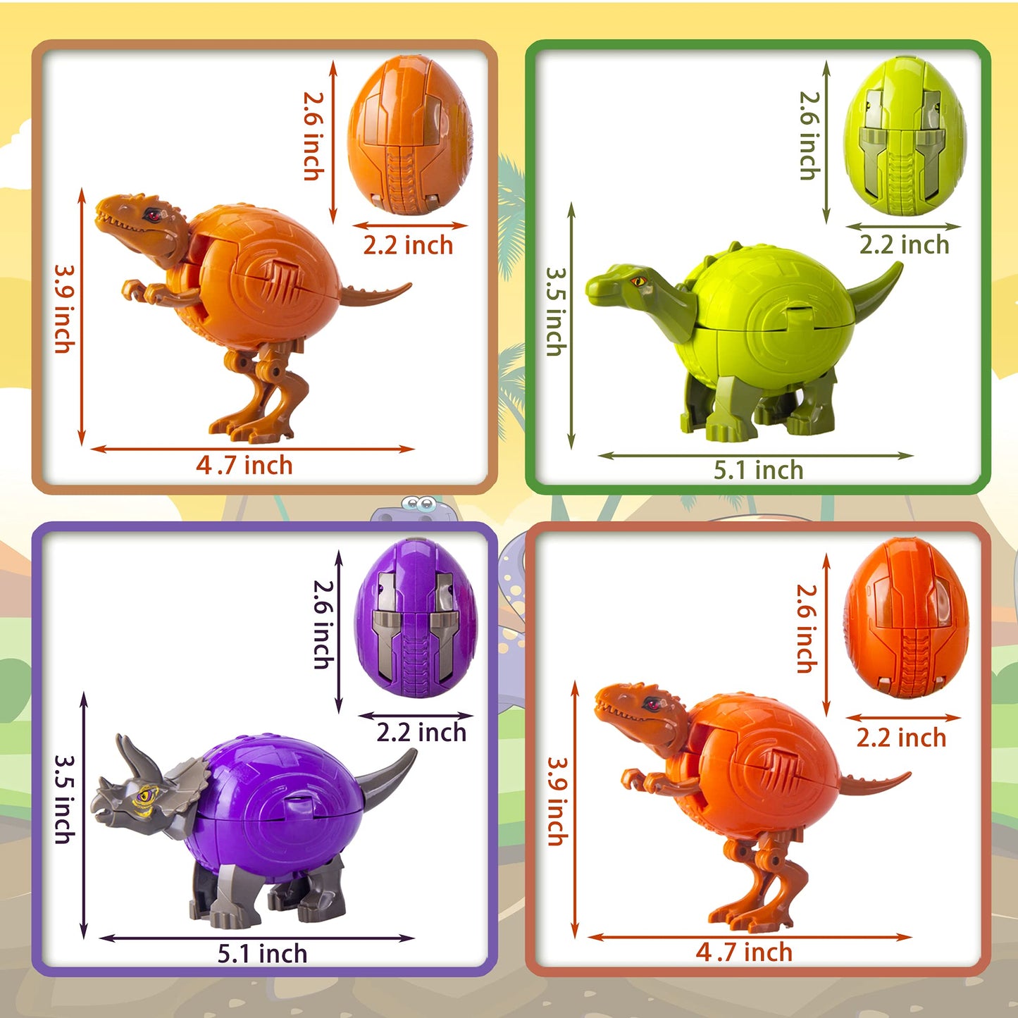 Nicerinc 4Pcs Dinosaur Robot, 2 In 1 Dinosaur Robot Toys,Toys Birthday Gifts For Girls Boys