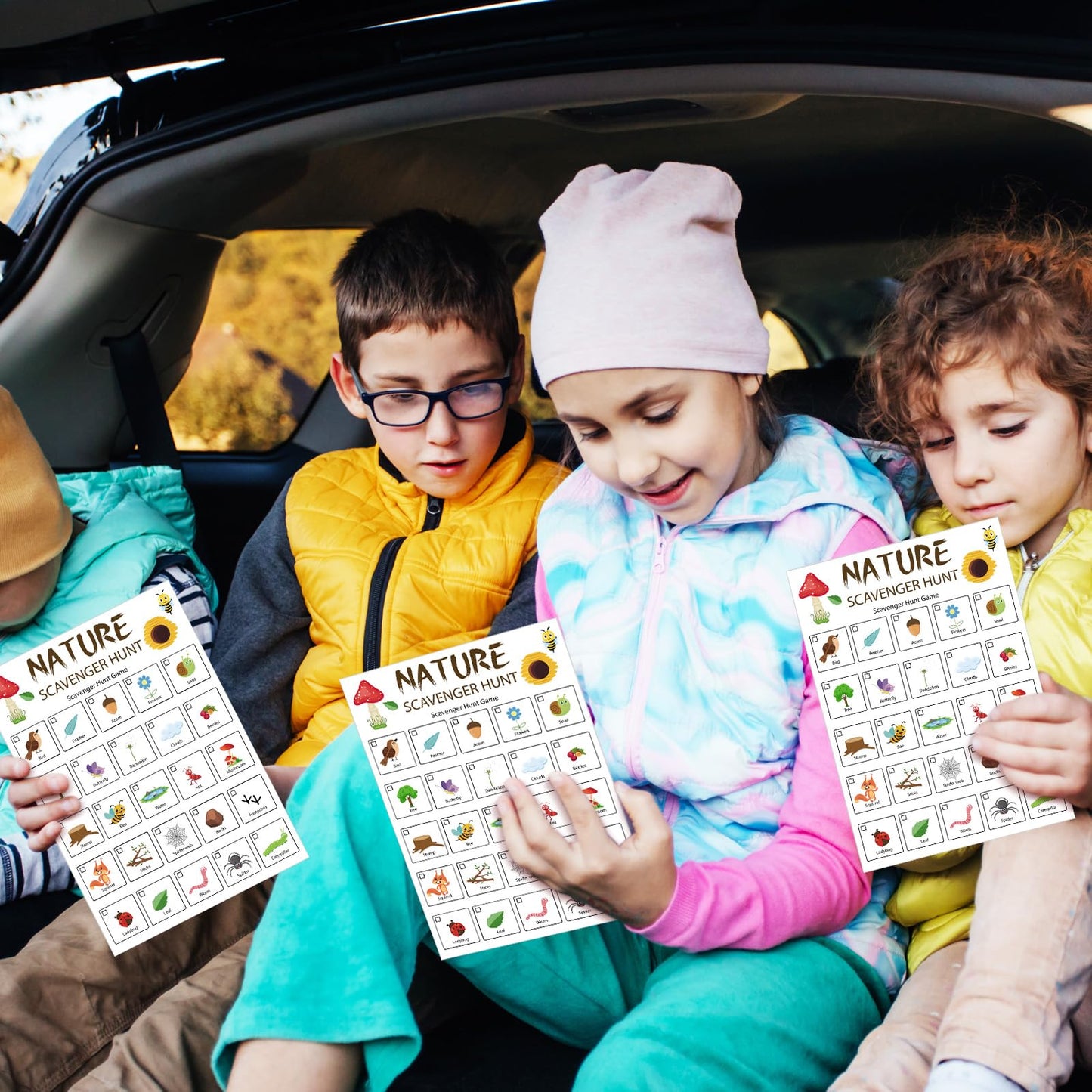 Hoolerry 30 Pcs Nature Scavenger Hunt For Kids Road Trip Game Car Scavenger Hunt Cards Travel Activities Camping Games Outdoor I