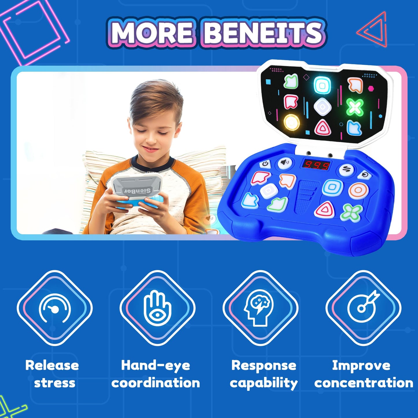 Fast-Push Puzzle Games | Electronic Bounce Fidget Toys | Educational Early Learning For Ages 3-12 | Boys & Girls | Navy Blue | B