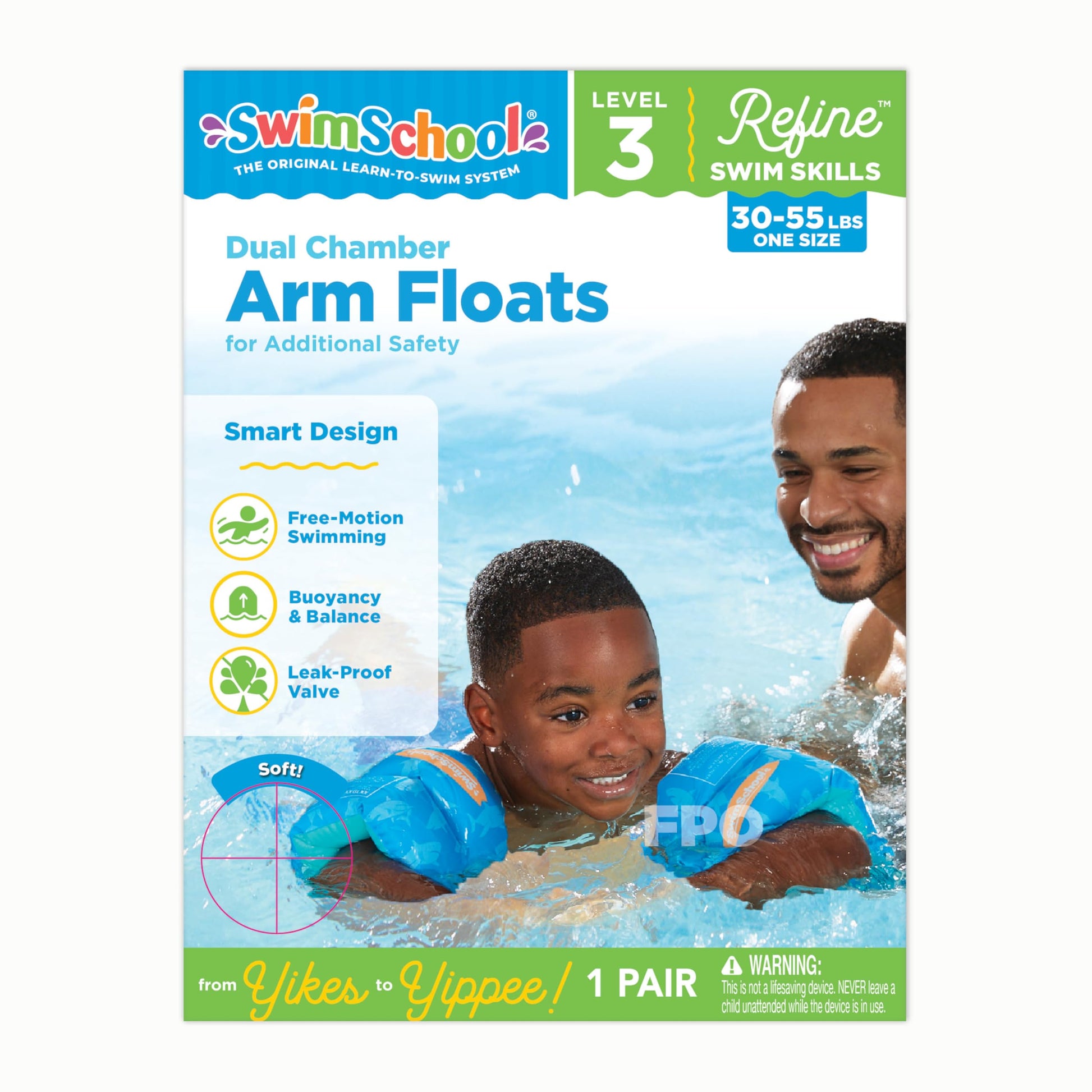 Aqua Dual-Chamber Arm Floats, Pool Floatie Sleeves, Kid Arm Float Water Wings, Blue