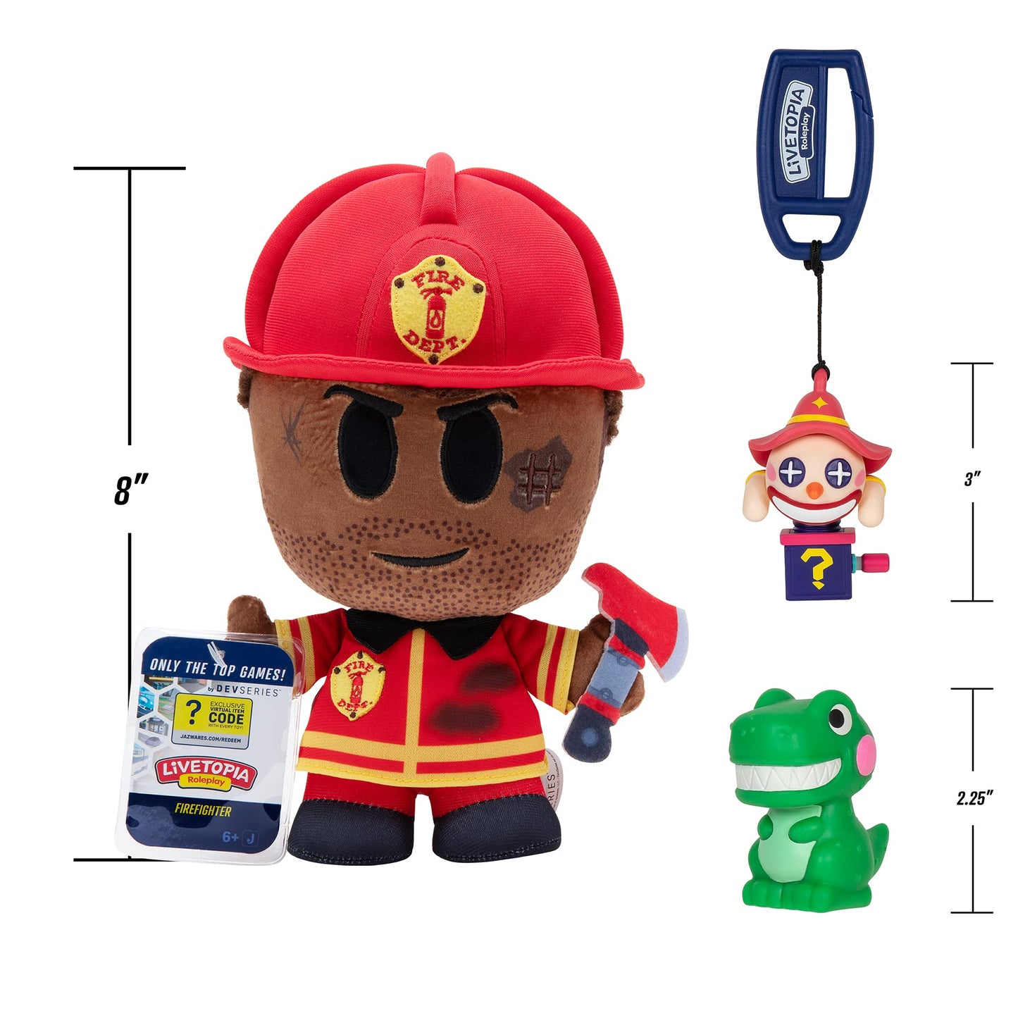 DevSeries Livetopia Collector Bundle - Three limited availability Virtual Item Codes with Firefighter Plush Playground T-Rex Squooshems and Jack Hanger