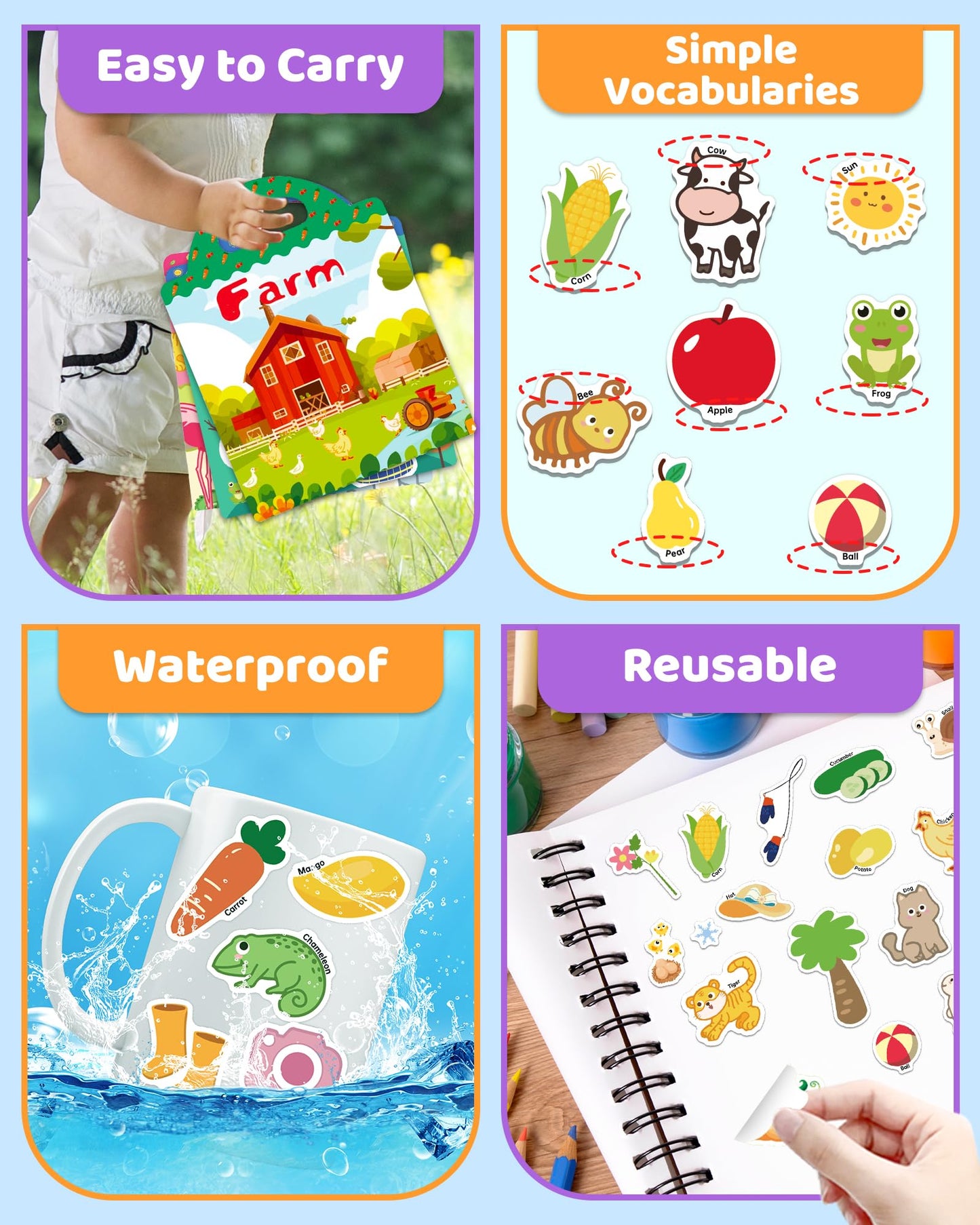 Benresive Reusable Sticker Books For Kids 2-4, Sticker Books For Toddlers 1-3 2-4, Toddler Travel Toys Activities Crafts Gifts - Farm, Animal And Season