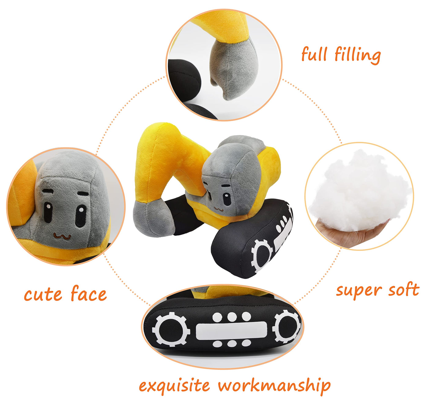 Yonlit Soft Excavator Stuffed Construction Toy Super Cute Plush Digger Trucks Excellent Gifts For Kids Or Birthday Party 11 Inches