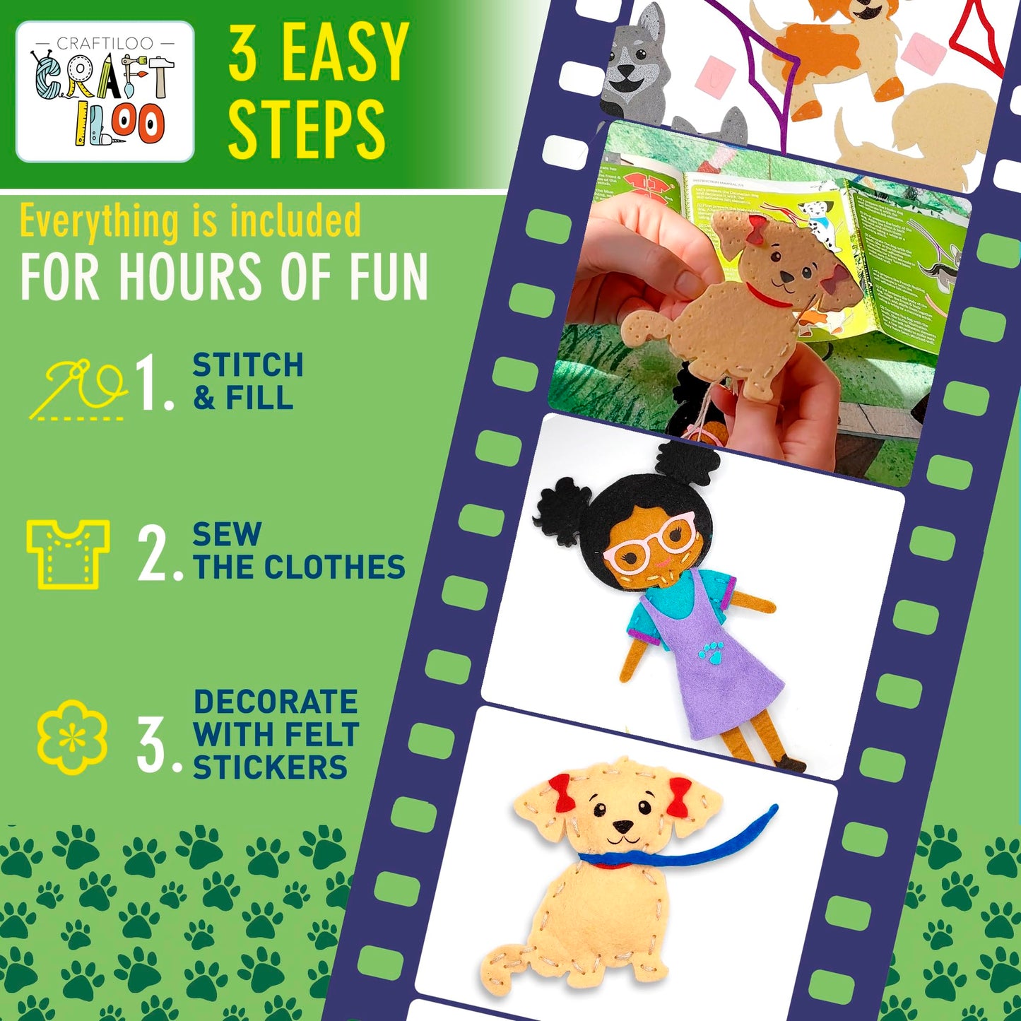 Craftiloo 8 Pre-Cut Dogs Stuffed Animal Fun Kids Sewing Kit For Kids Ages 8-12 Children Beginners Sewing Kit Kid Puppy Crafts Fe