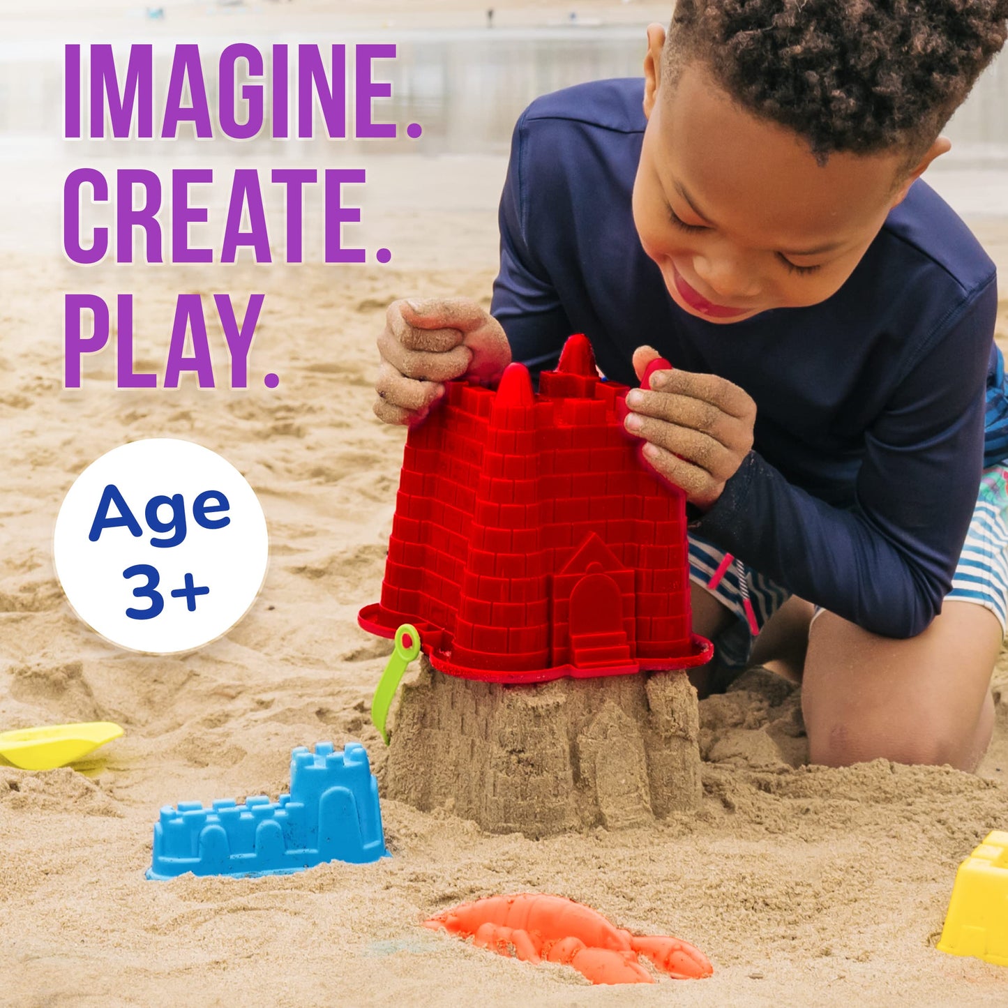 Click N' Play Toddler Beach Toys for Kids 3-10 - 13 Piece Sand Toys Including Sand Bucket, Watering Can, Rake, Shovel, 9 Sand Mo