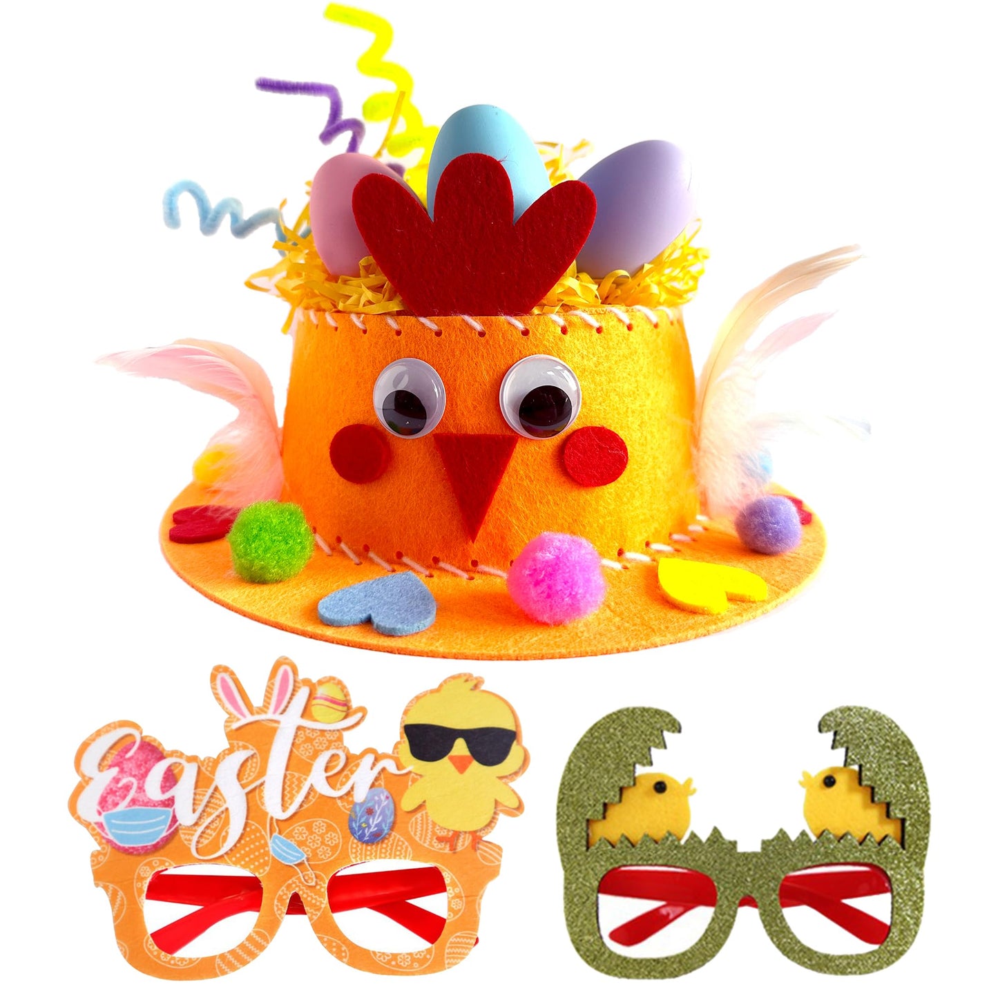 Yushanju Easter Crafts Kits Eyeglasses DIY Hat Kit Easter Chick Bunny Egg for Hats Party Supplies Game Decorations Cartoon Cap G