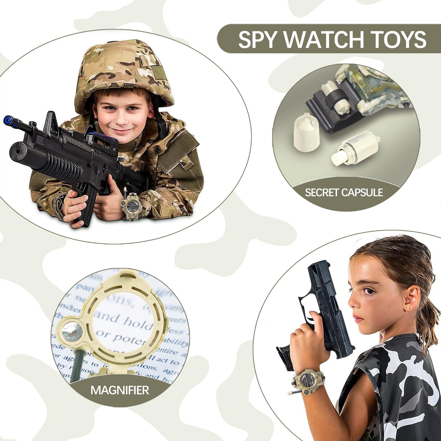 Cxjoigxi Walkie Talkies For Kids Rechargeable, Spy Watch Army Toys, 7 In 1 Walkie Talkie Watches With Flashlight, Two-Way Radios
