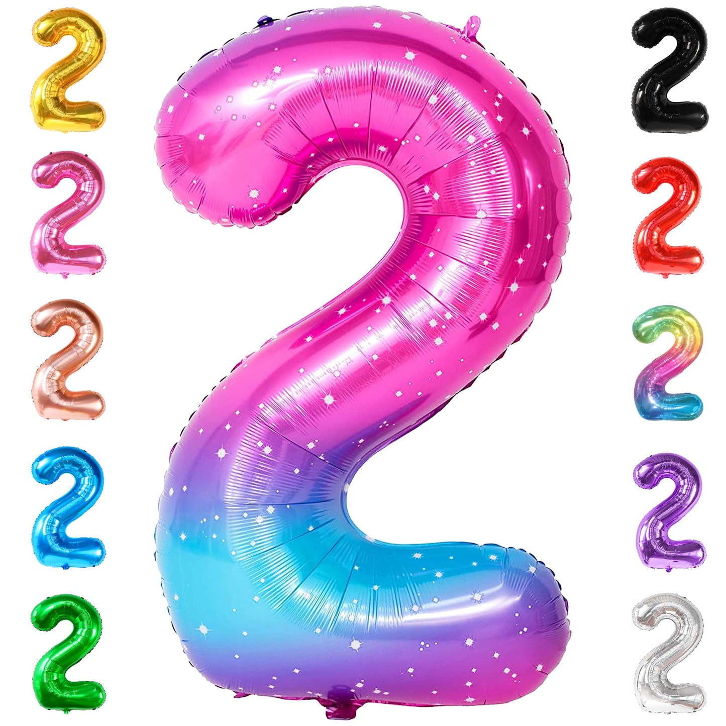 Katchon, Giant Rainbow 2 Balloon Number - 40 Inch | Pink Number 2 Balloon, 2Nd Birthday Decorations For Girl | 2 Galaxy Balloon, Two Year Old Birthday Decorations Unicorn | Galaxy Party Decorations