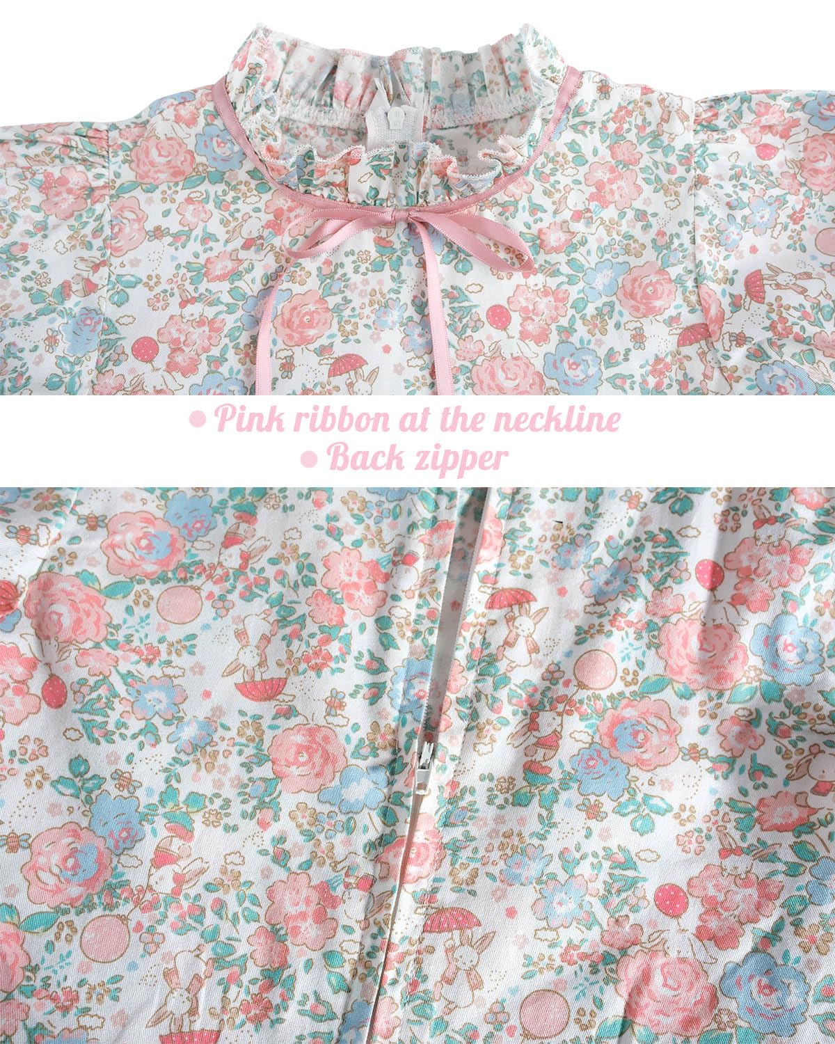 FCCAM Colonial Costume Girls with Mob Cap Floral Pioneer Prairie Dress 1800s American Costume Pink L age over 4 years old