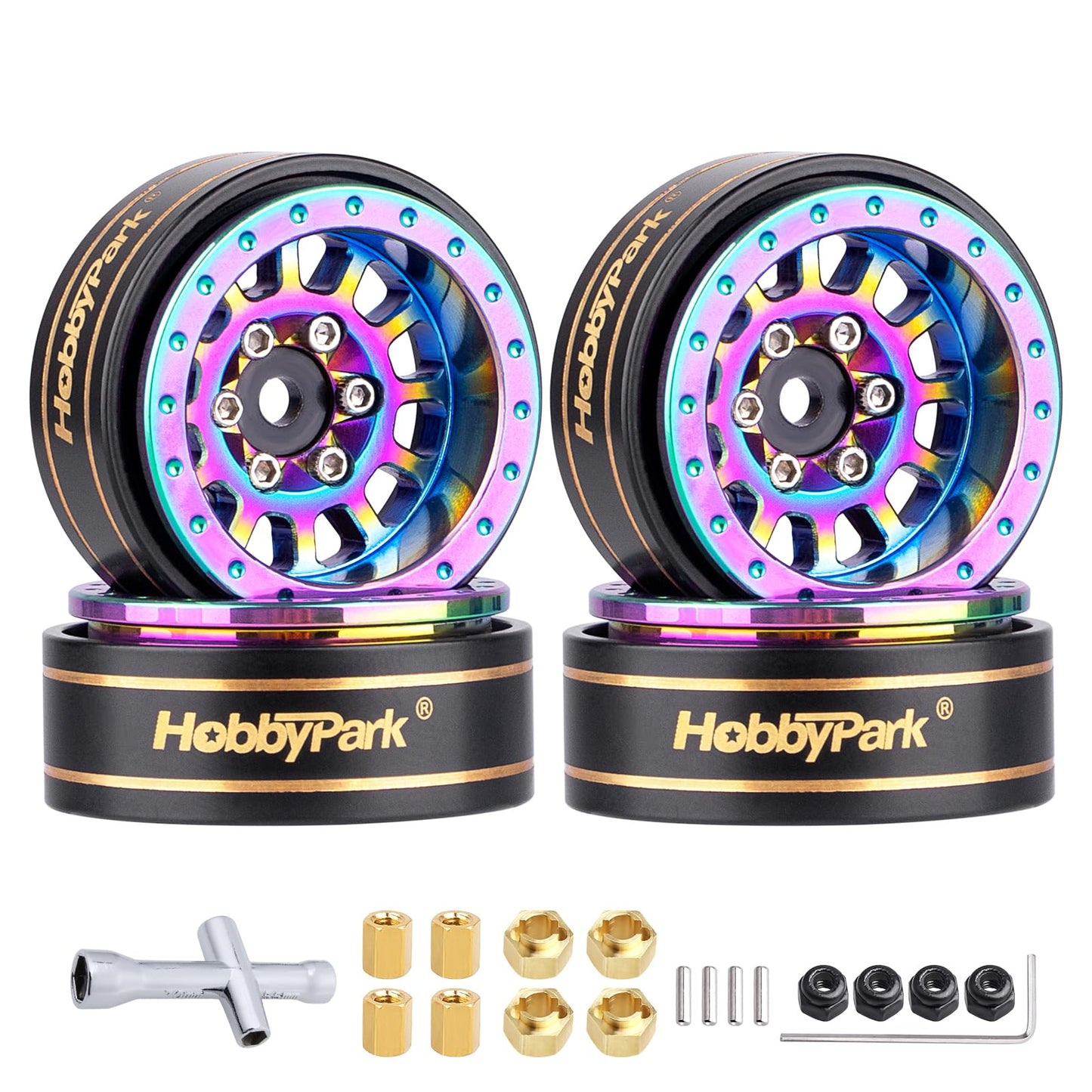 HobbyPark 1.0 Plus Beadlock Wheels Rims Rainbow Negative Offset -4mm for Traxxas TRX4M Axial SCX24 AX24 FCX24 1/24 1/18 RC Crawl