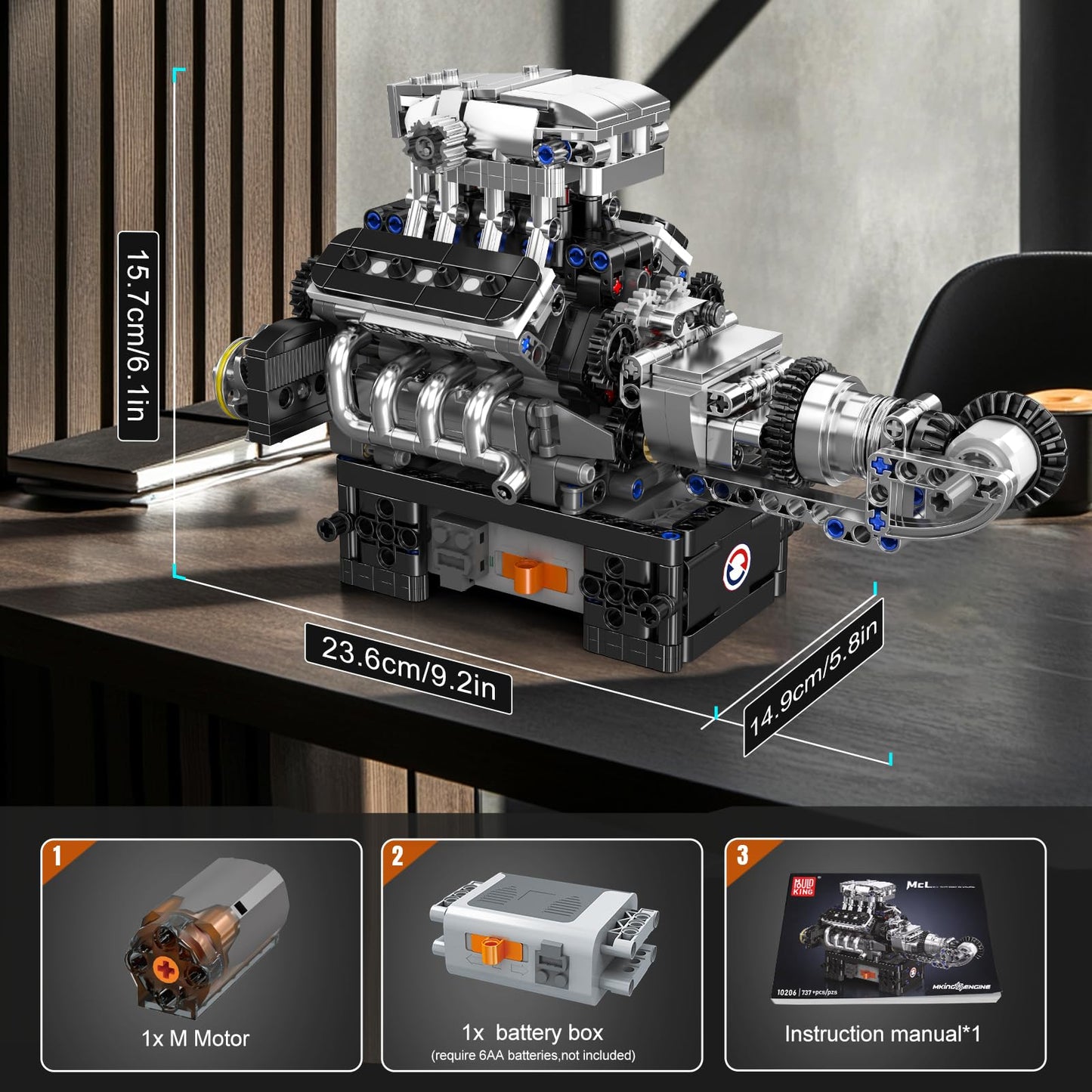 Mould King Supercar V8 Engine Building Blocks Sets, Build A Engine Model Kit That Runs, Moc Engineering Model Building Kit, 737