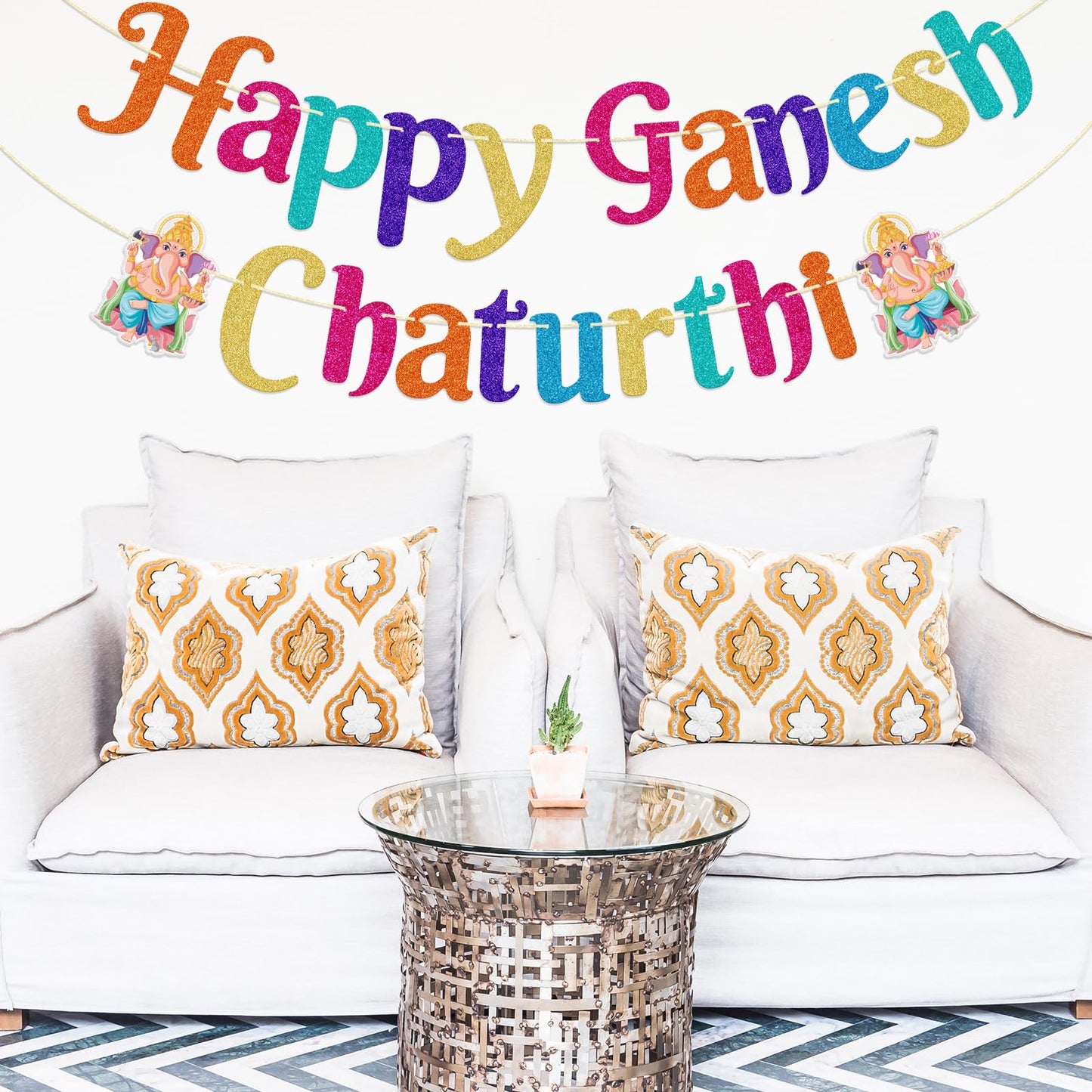 Happy Ganesh Chaturthi Banner, Ganesh Chaturthi Party Decorations, Indian Festival Themed Decor, Hindu God Decor, Pre-strung