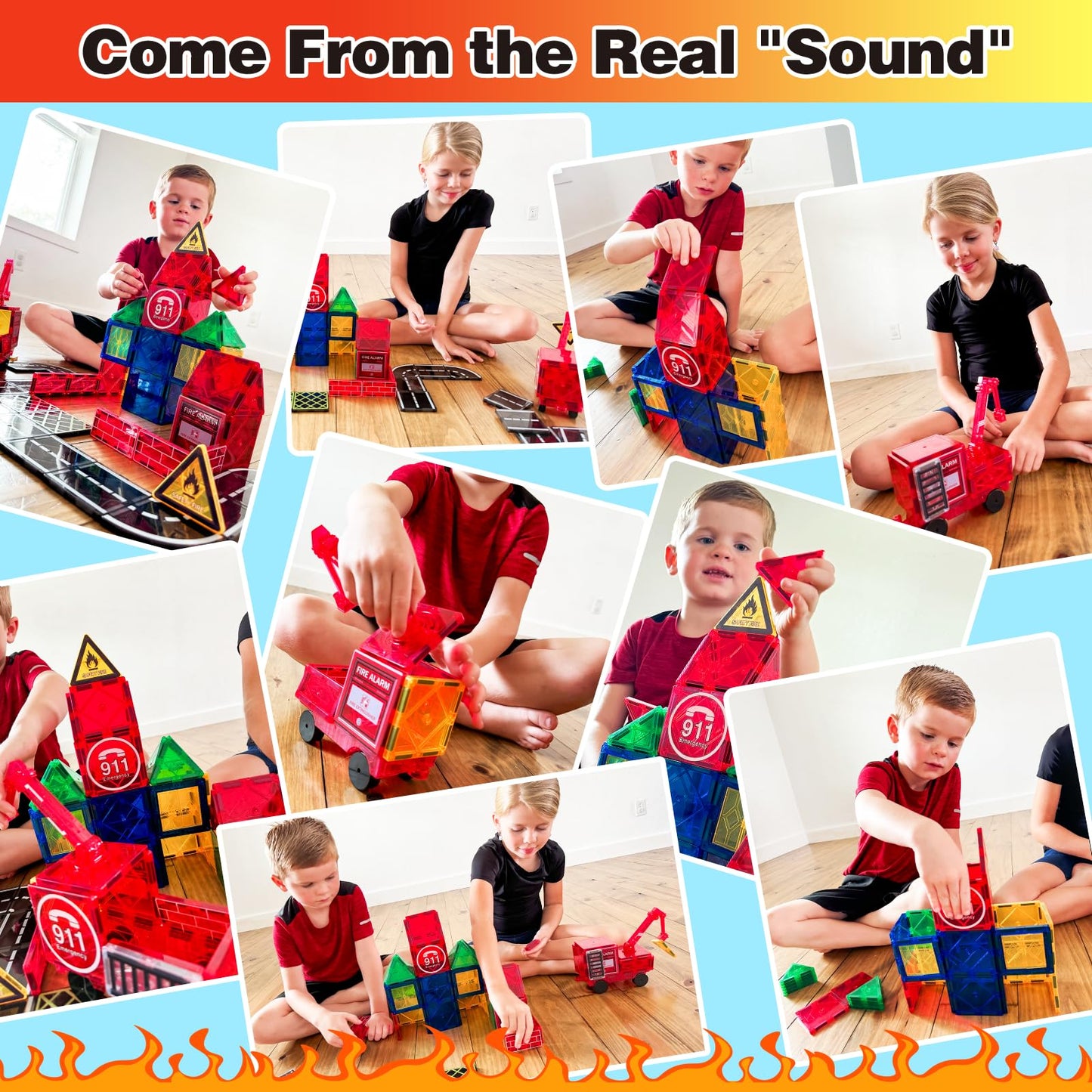 Magnetic Tiles Road Set With Magnetic Crane Edition Car Toys, Magnet Building City Fire Kids Toys For 3 4 5 6 7 Years Old Boys Girls, Magworld Kids Games Construction Stem Toys For Boys Gifts