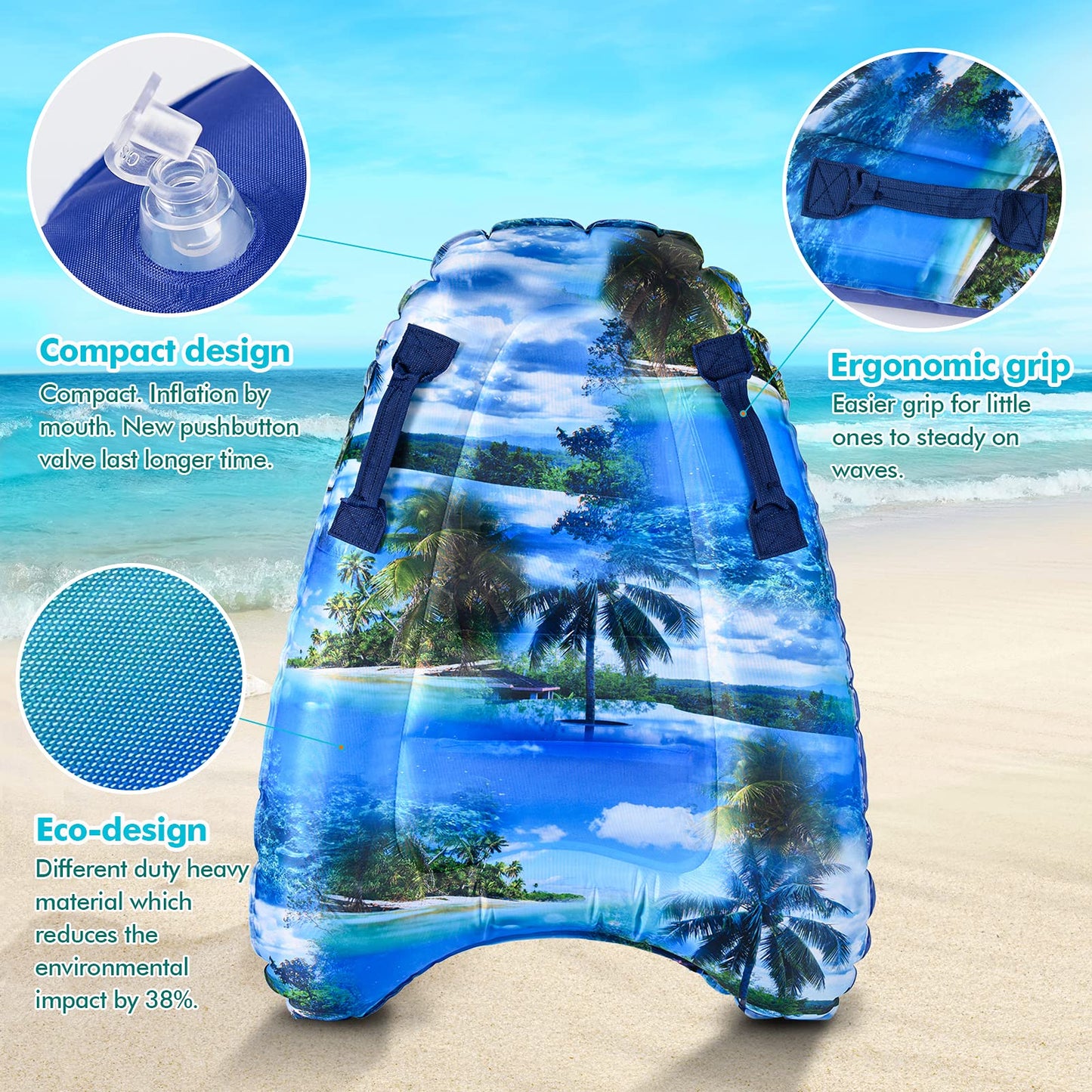 Inflatable Boogy Boards For Beach Travel Toys, 30 Cavas Slip Slide Water Park Body Surfing Board With Handles, Summer Fun Wat
