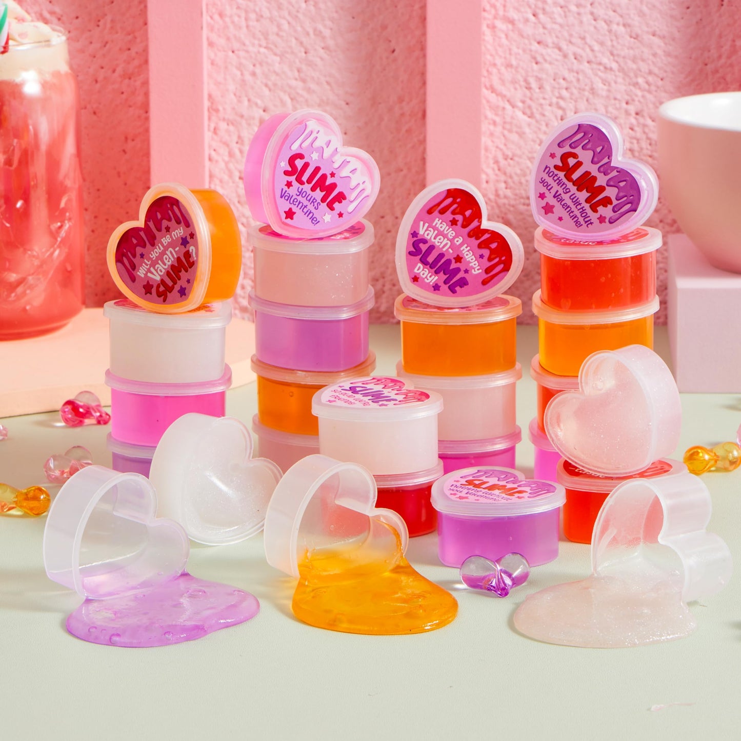Joyin 30 Pcs Valentines Day Slime, Heart Shape Slime Stress, Colorful Relief Fidget Toy For Kids Party Favors, Classroom Exchang