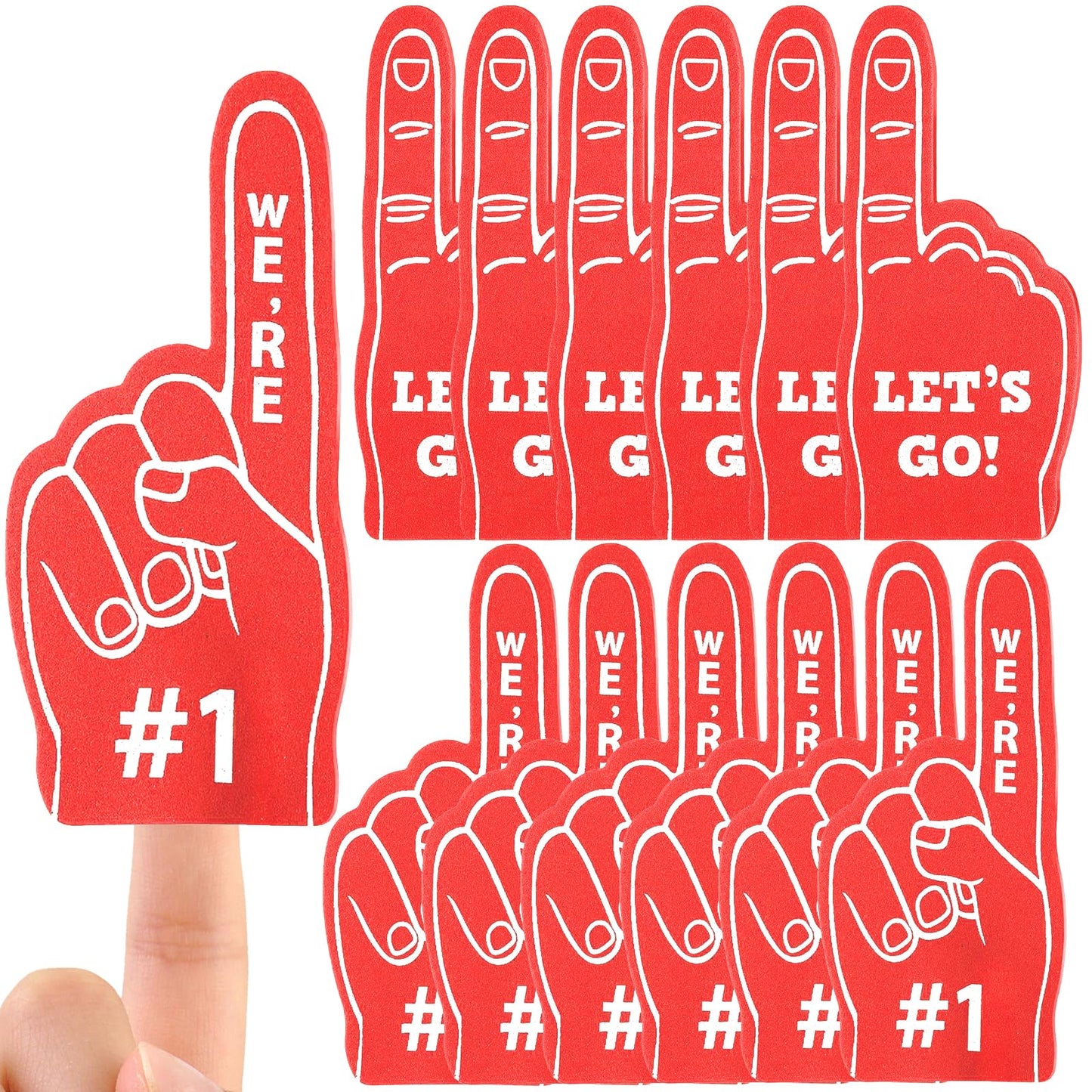 SEEVOR 12pcs Foam Finger Mini Foam Fingers 5 Inch Cheerleading Foam Finger For Sports Events Games Themed Birthday Party (Red)
