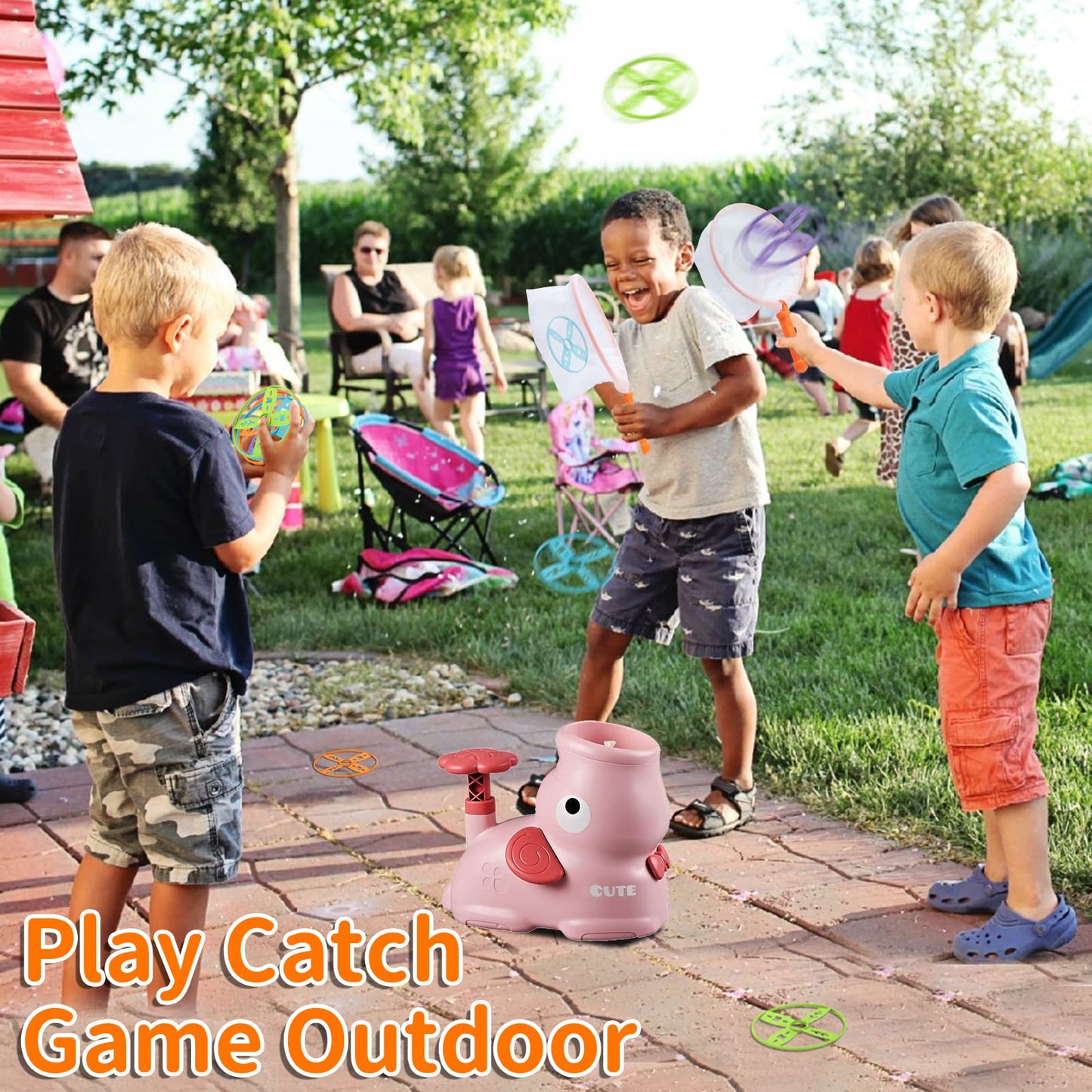 Kuthsic Outdoor Toys For Kids Ages 4-8, Flying Disc Launcher Toy For Kids With 8 Flying Discs 2 Net Pockets Kids Outside Toys For 4 5 6 7 8 Years Old Kids Toys For Birthday Christmas New Year(Pink)