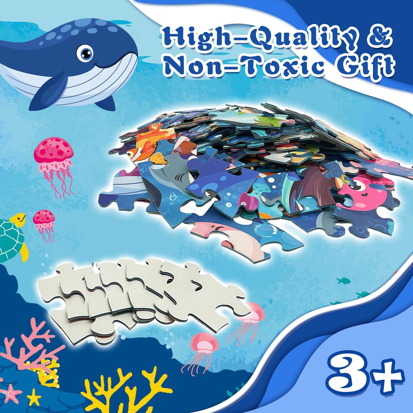Talgic Puzzles For Kids Ages 4-6, Large 70 Piece Round Ocean Floor Puzzles For Kids Ages 3-5, Kids Puzzles 4-6 With Colorful Und