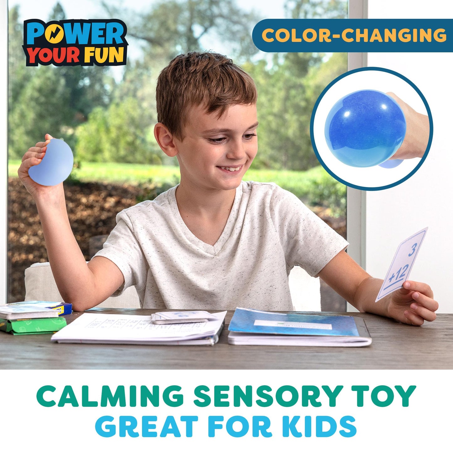 Power Your Fun Mini Stress Balls - 3pk Color Changing Fidget Toys for Adults & Kids - Calming Squeeze Balls in Green, Orange, Blue