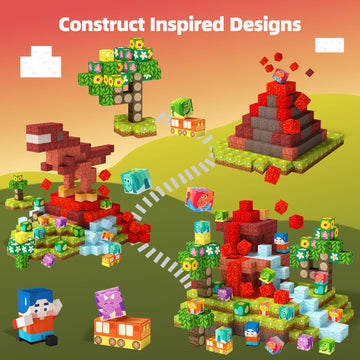 Gobidex Magnetic Blocks Dinosaur Toys - Build Mine Magwonder World Volcano Dinosaur Set, Magnetic Building Blocks For Kids Ages 3-5 4-8, Jurassic Scenes For 3+ Year Old Boys Girls Toys Birthday Gifts