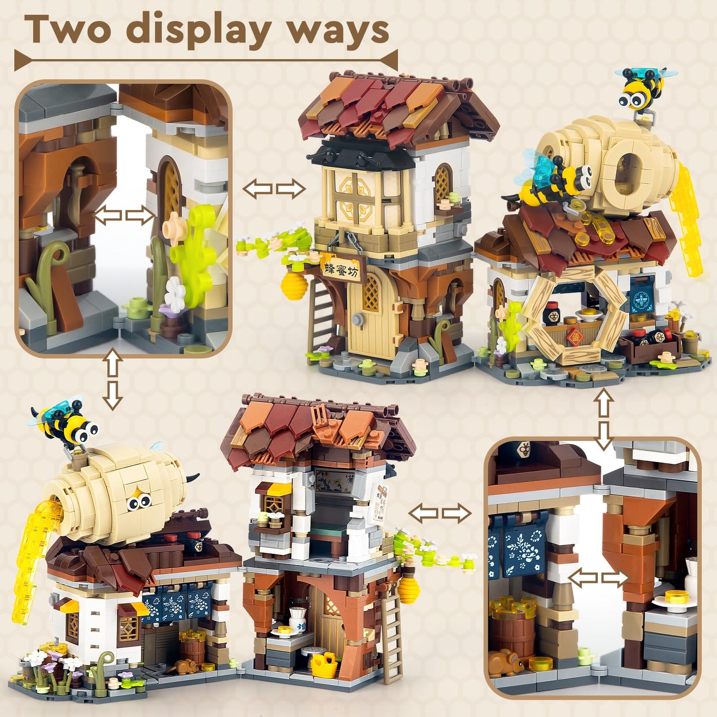 High Godo Honey Workshop Mini Building Set, Moc Creative Diy Simulation Architecture Toy, Collectible For Adults, Kids 8-12, Not Compatible With Classic Bricks (1242 Pieces)