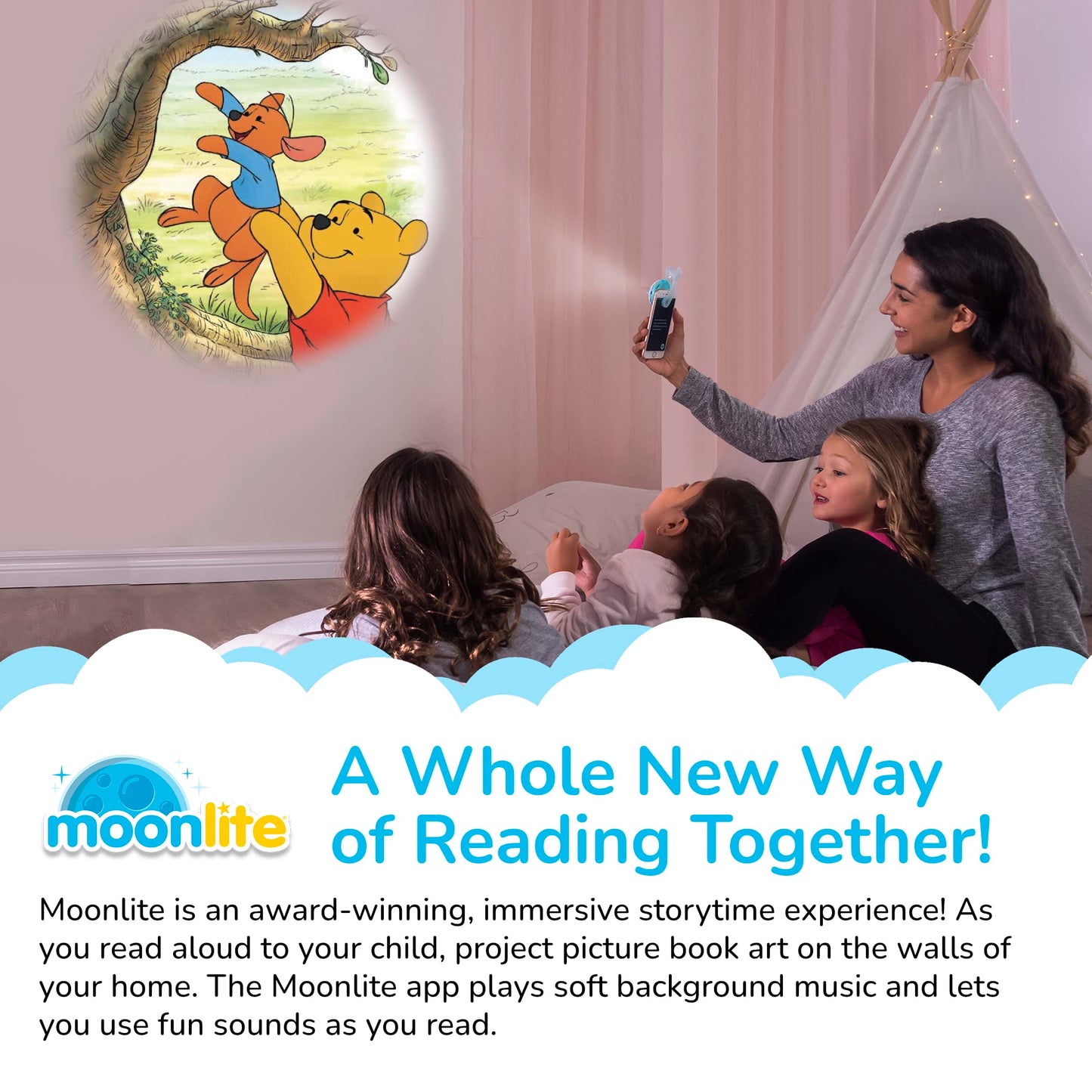 Moonlite Storytime Winnie The Pooh Don'T Be Roo-Diculous Storybook Reel, A Magical Way To Read Together, Digital Story For Projector, Fun Sound Effects, Early Learning Gift For Kids Age 1 Year And Up