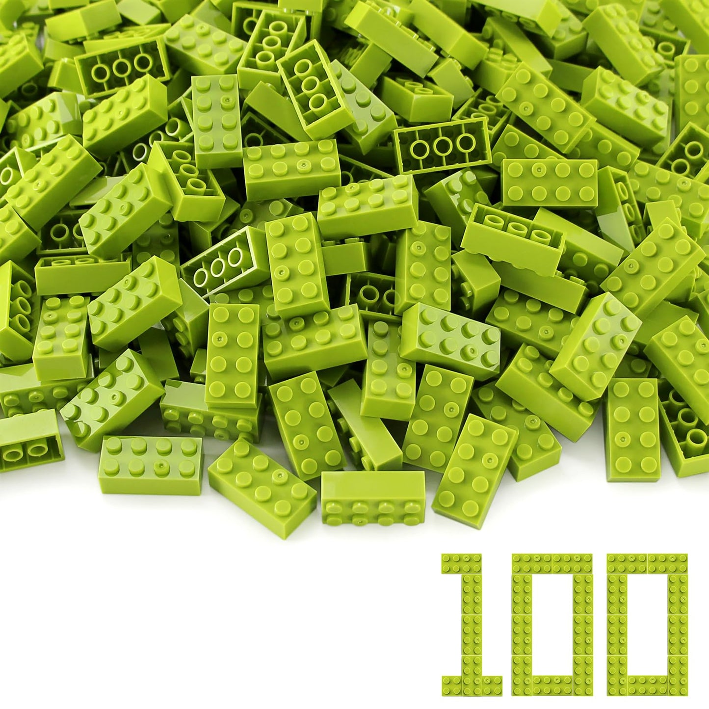 Feleph 100Pcs 2X4 Bricks Lime Pieces Parts Classic Building Kit Creative Play Set Blocks Toy Accessories Basic Compatible With 3001 Major Brands