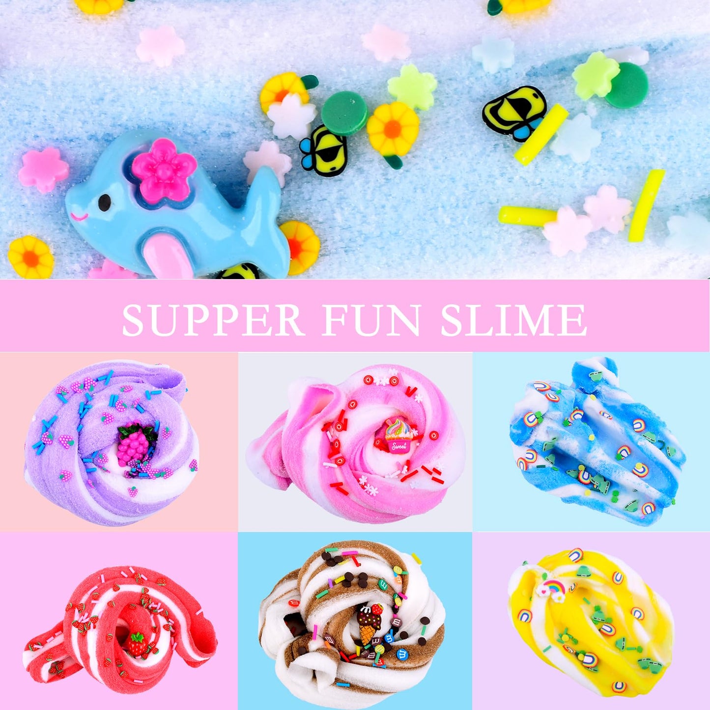12 Pack Cloud Slime Kit, With Cute Slime Charms Two-Toned Colorful Slime, Scented Diy Slime Supplies For Girls And Boys, Stress