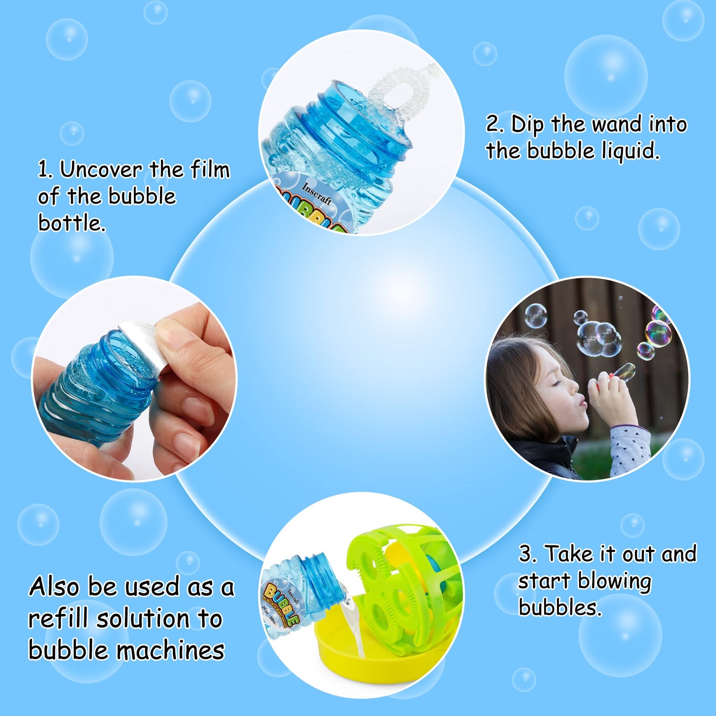 INSCRAFT 40 Pack Bubbles Solution Bulk, Party Favors for Kids Adults, 8 Colors Bottles with Wands for Birthday, Summer Toy, Wedd
