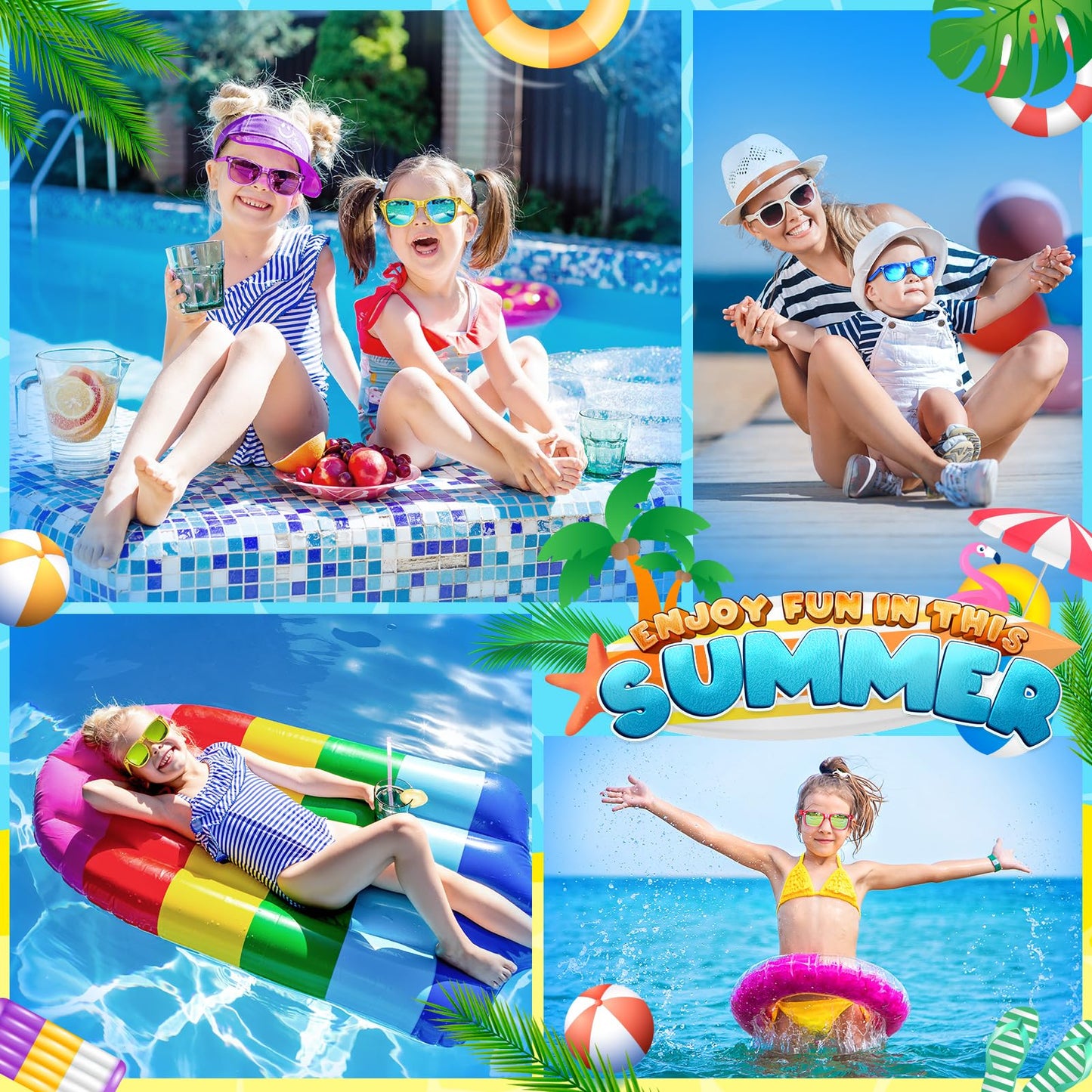 Joycover 16 Pack Kids Sunglasses Bulk, Kids Sunglasses Party Favor, Translucent Sunglasses For Kids With Uv 400 Protection, Part