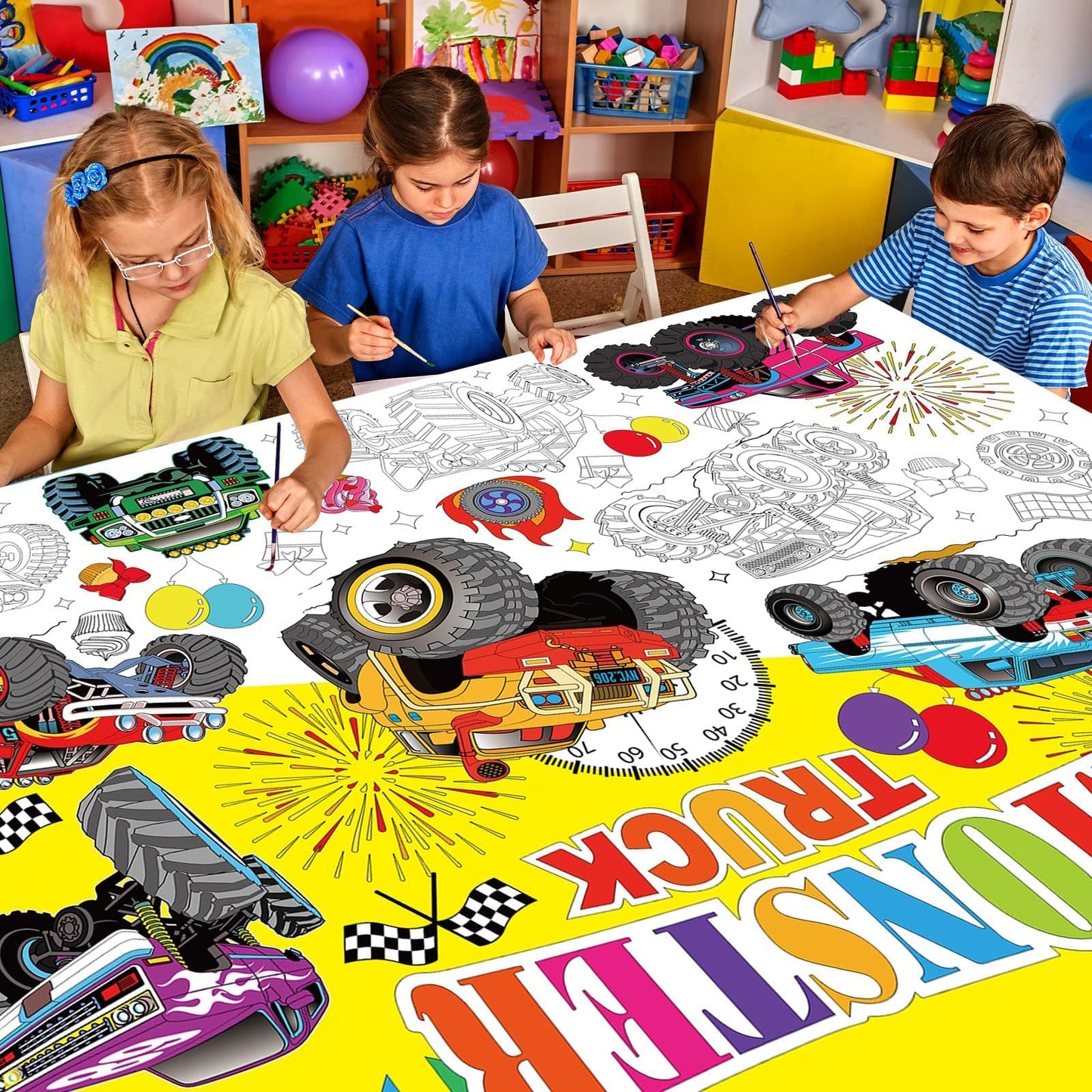 Naozinebi Monster Trucks Coloring Poster For Kids Giant Coloring Poster Large Monster Coloring Tablecloth Jumbo Coloring Books F