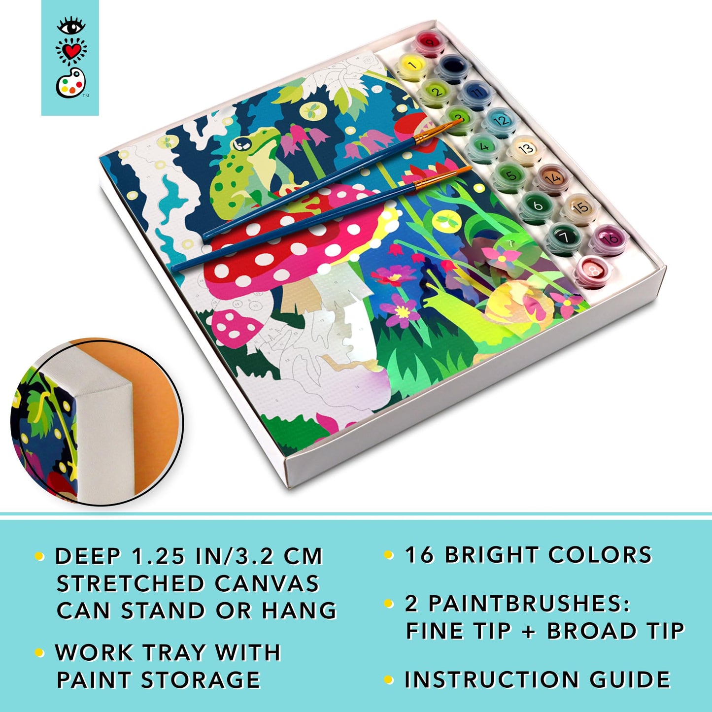 Bright Stripes Paint by Numbers Kit for Kids: Easy to Follow Paint by Numbers Canvas with Frame Kids Paint Kit (Frog & Mushroom)