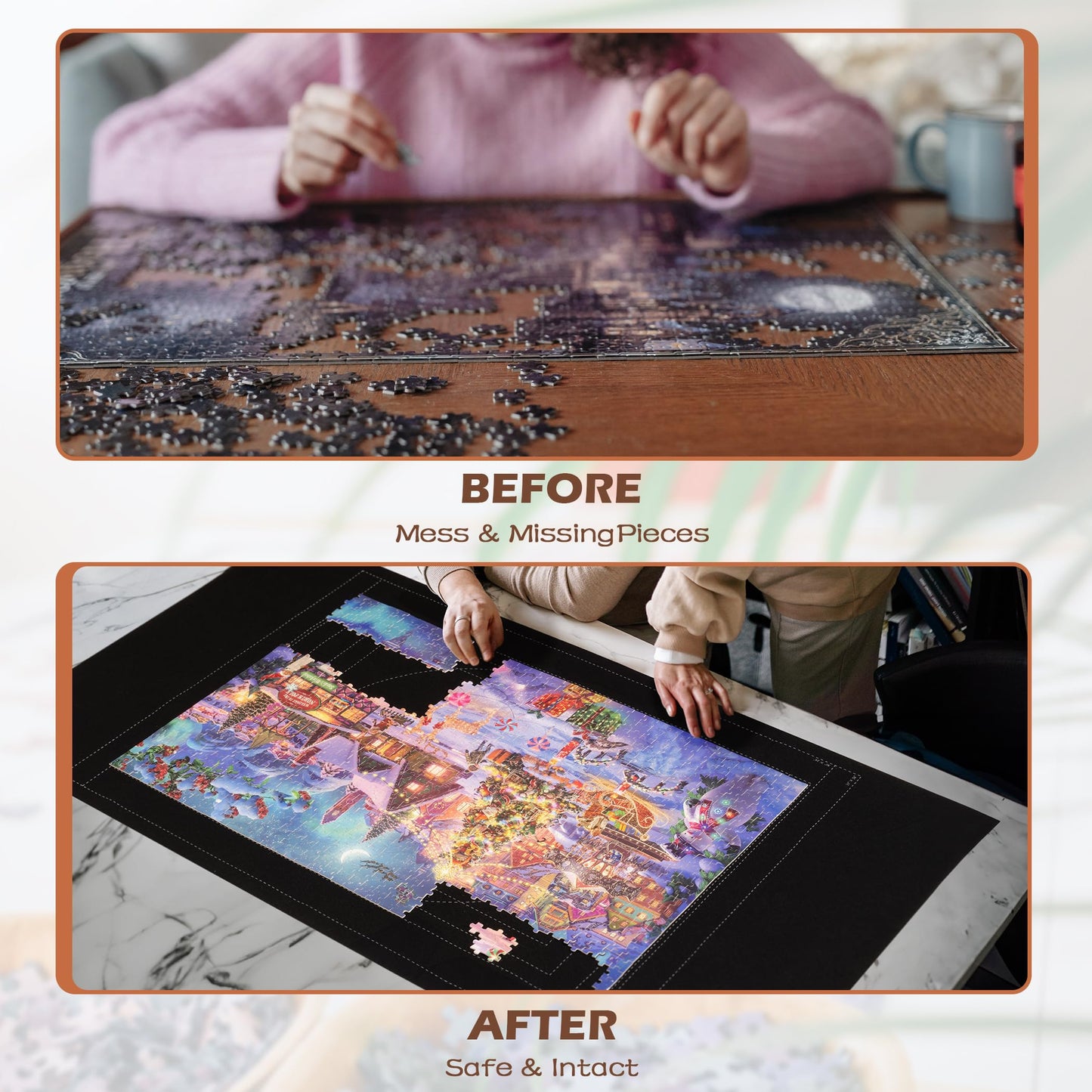 Lavievert 1500 Piece Jigsaw Puzzle Mat Roll Up With Unique Auxiliary Line Design, Portable Puzzle Board For Adults & Kids, Non-Slip Puzzle Keeper Storage Saver For 1500 1000 500 Piece Puzzles