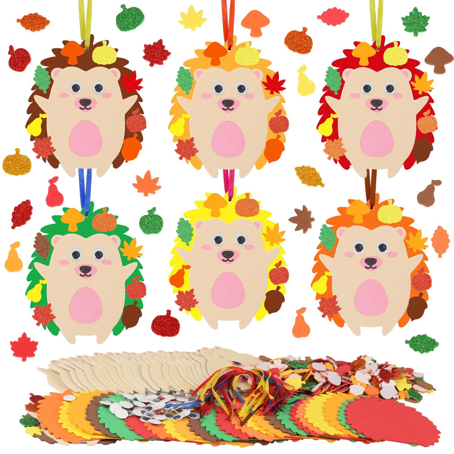 Fennoral 24 Pack Hedgehog Craft Kits For Kids Make You Hedgehog Foam Stickers Diy Autumn Art And Craft For Boys Girls Party Supp