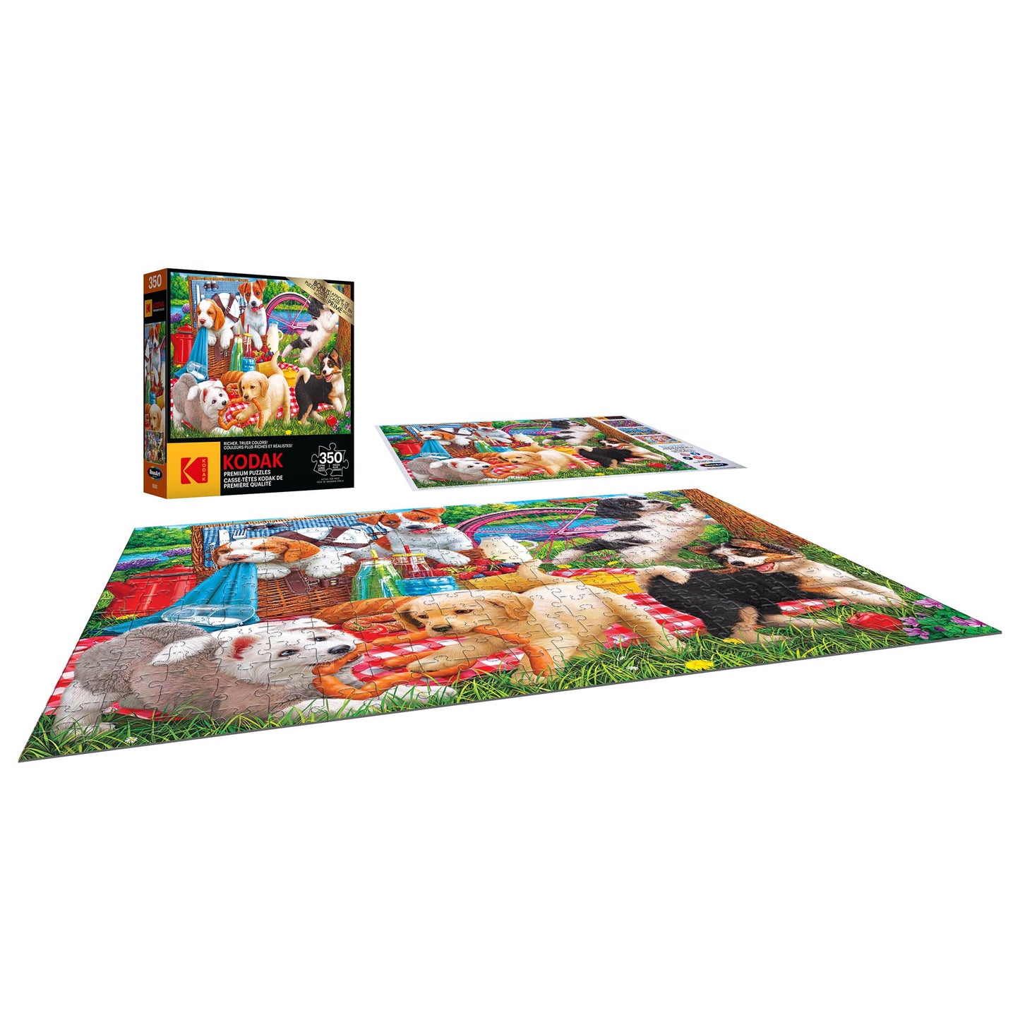 Roseart - Kodak Premium - Puppies On A Picnic - 350 Piece Jigsaw Puzzle For Adults
