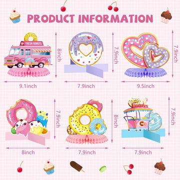 11 Pieces Donut Table Decorations Include 8 Pieces Honeycomb Donut Centerpieces for Party 3 Pieces Donut Cardboard Stand up for