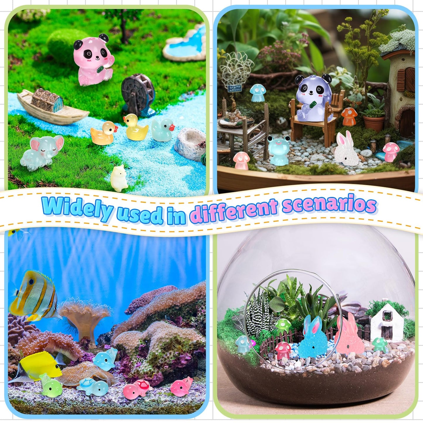 Seenelling 240 Pcs Mini Resin Animals 10 Adorable Style Miniature Resin Animals Tiny Luminous Animals Figures Bulk for Micro Gar