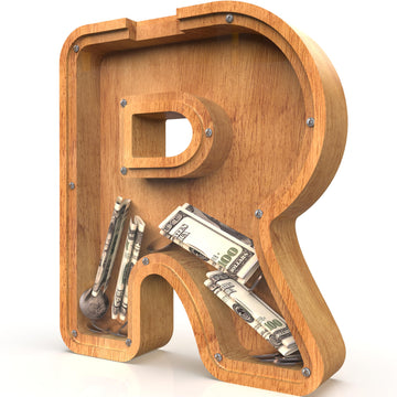 Piggy Bank For Kids Boys Girls, Large Personalized Wooden Letter Piggy Bank With Cut-Out Design, Alphabet Letter Coin Banks, Money Savings Box, Wooden Bank For Kids Creative Gift For Real-Money(R)