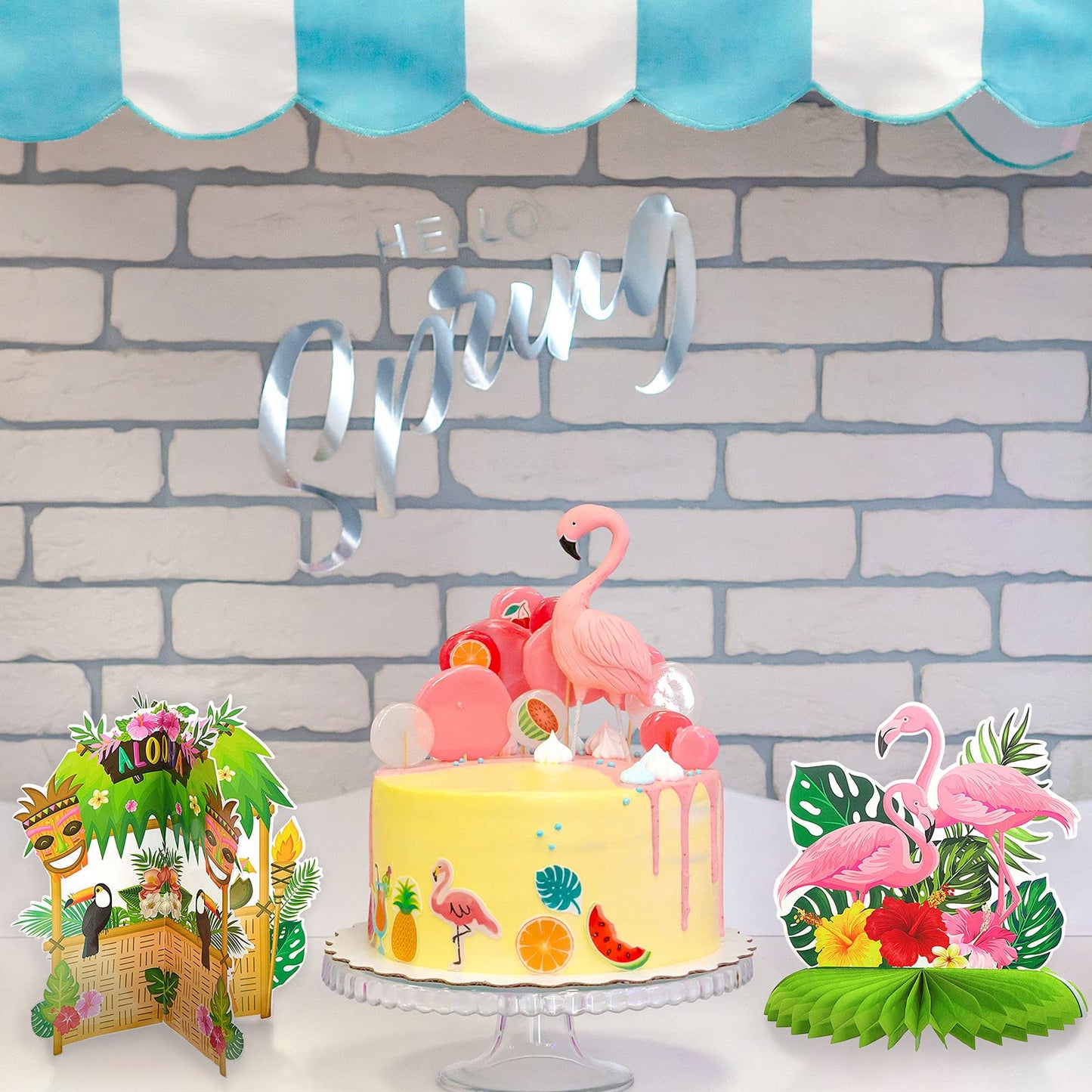10 Pieces Hawaiian Luau Honeycomb Table Centerpiece Tiki Honeycomb Centerpieces Tropical Table Centerpiece 3D Flamingo Table Dec