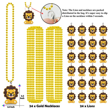 CiciBear 24 Pack Lion Necklace Party Favors with Mardi Gras Beads for Safari Jungle Animals Wild ONE Party Favors, Home Decorati